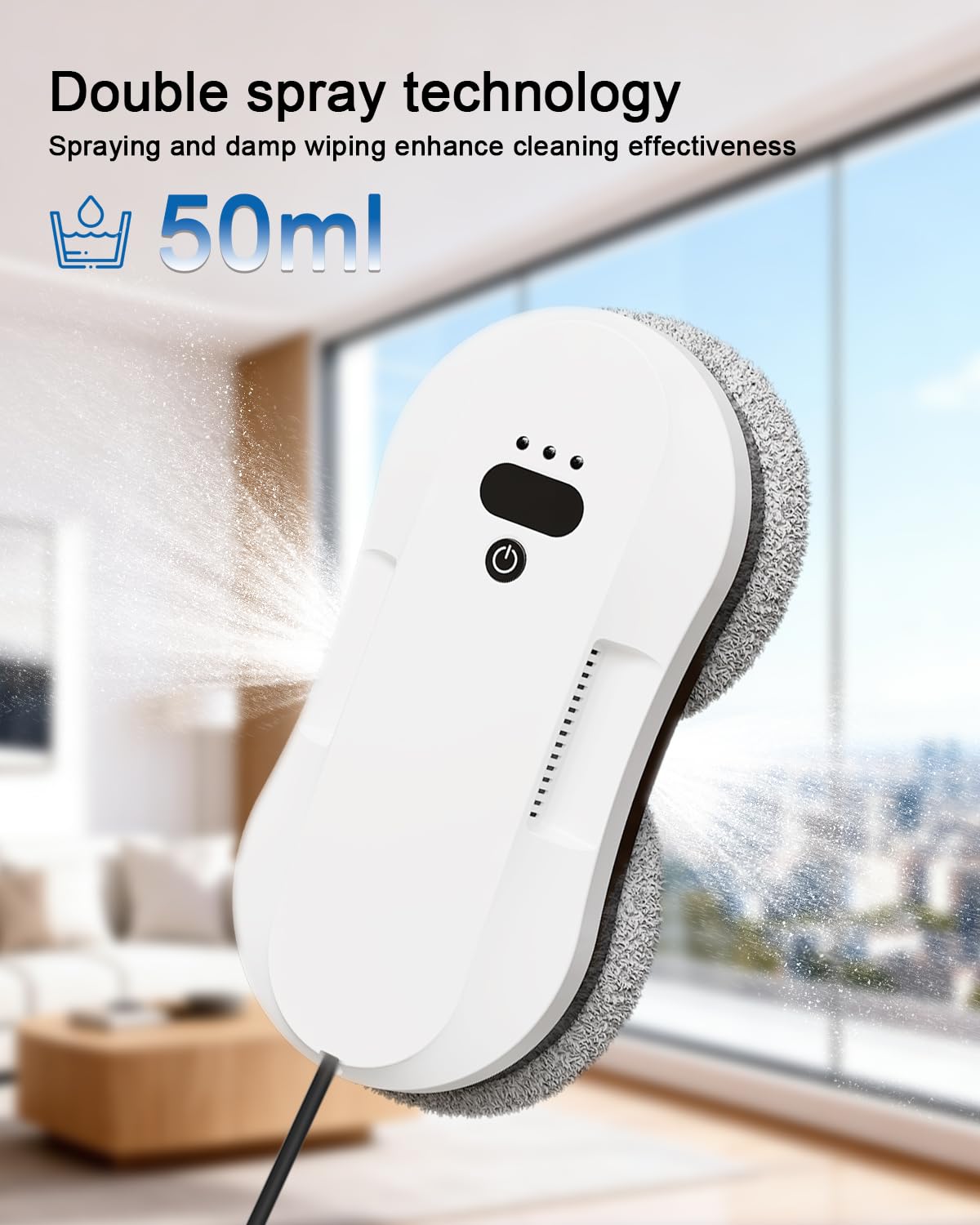 EAEGE Window Cleaning Robot, Automatic Window Cleaner Robot with Dual Spray-50ml Tank, Edge Detection, Intelligent Path Planning, 3000pa Strong Suction, Anti-Drop Protection