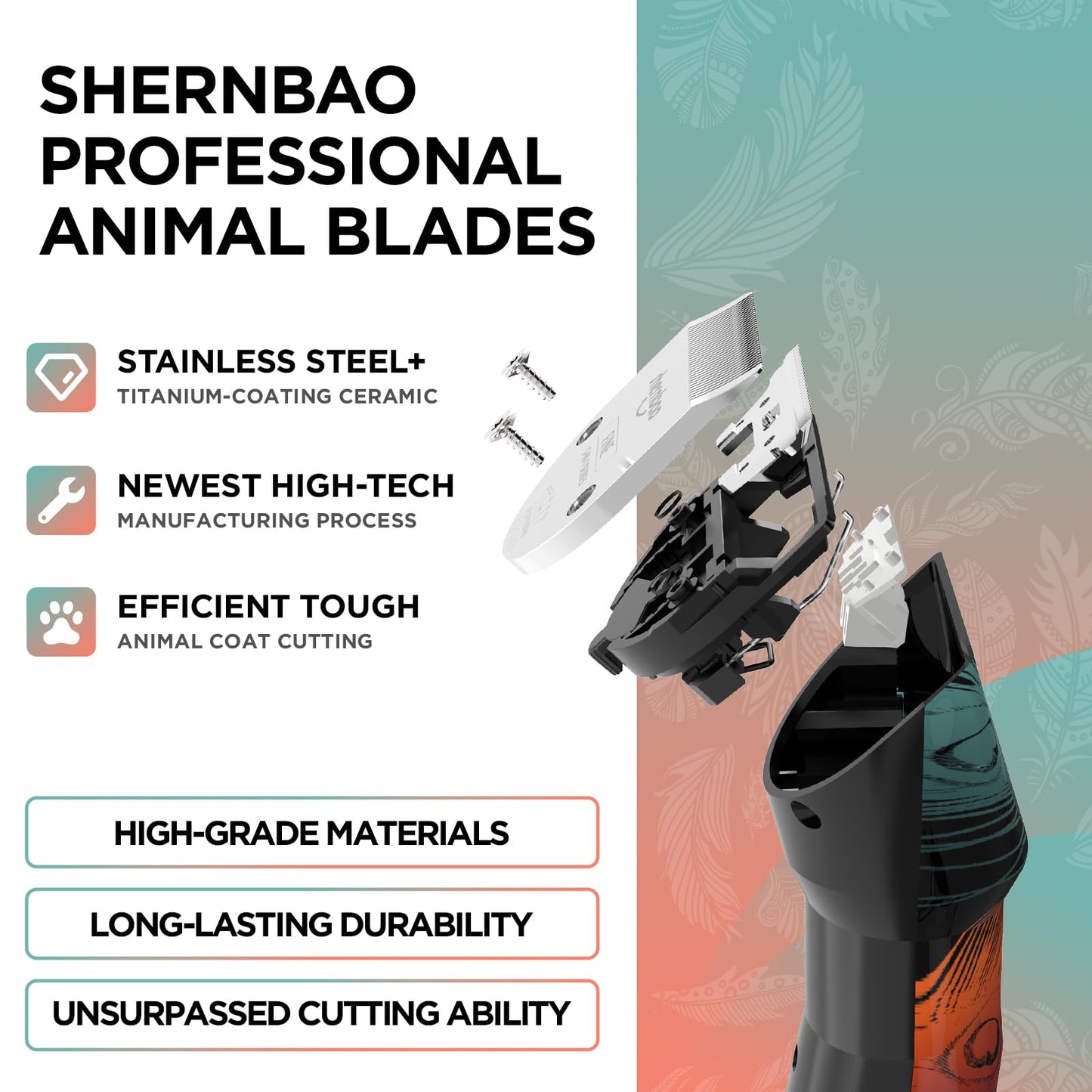 shernbao Professional Animal Grooming Clipper for Thick Heavy Coats, 5-Speed Low Noise Powerful Corded/Cordless 5-in-1 Blade for Small & Large Pet, Dog, Cat, Horse