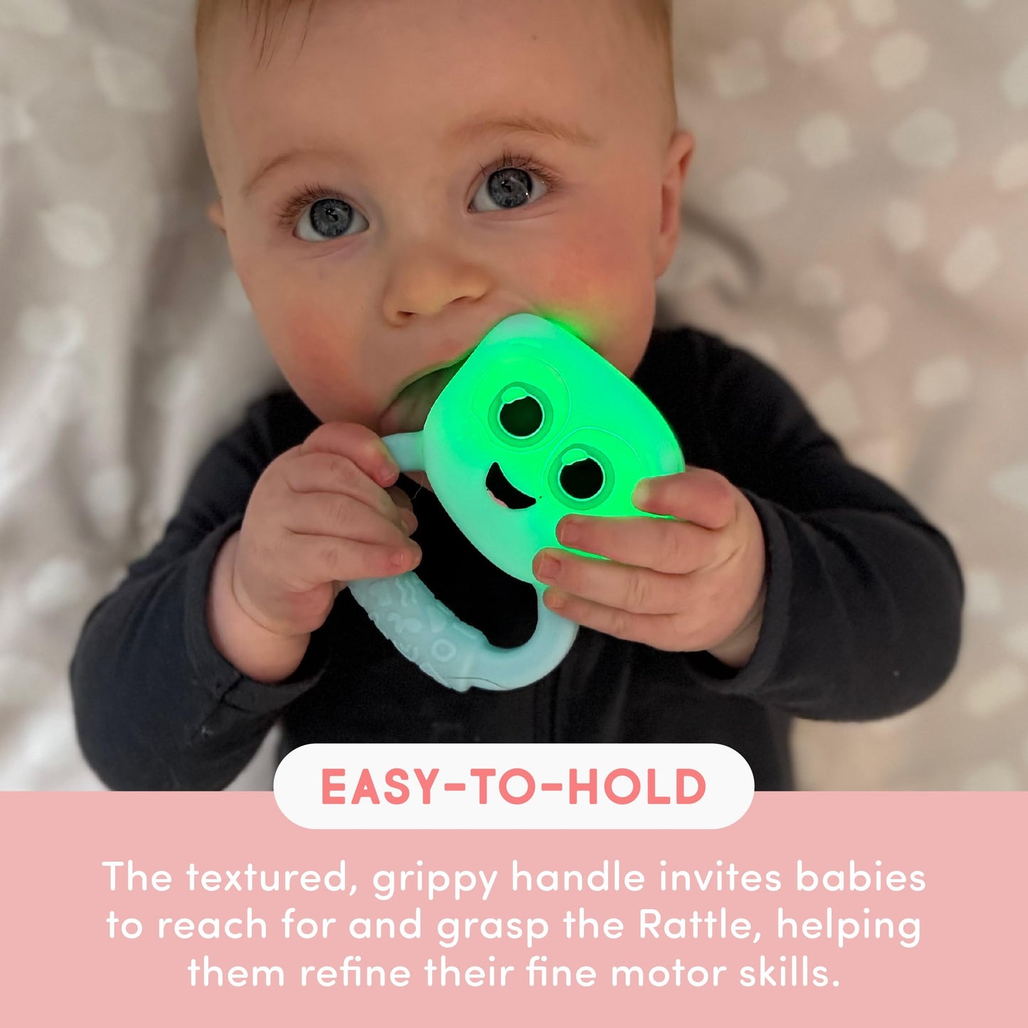 Glo Pals Light-Up Rattle – Sensory Baby Rattle Toy That Glows 7 Fun Colors – Soft Silicone Toy for Babies – Baby Rattle – Blair