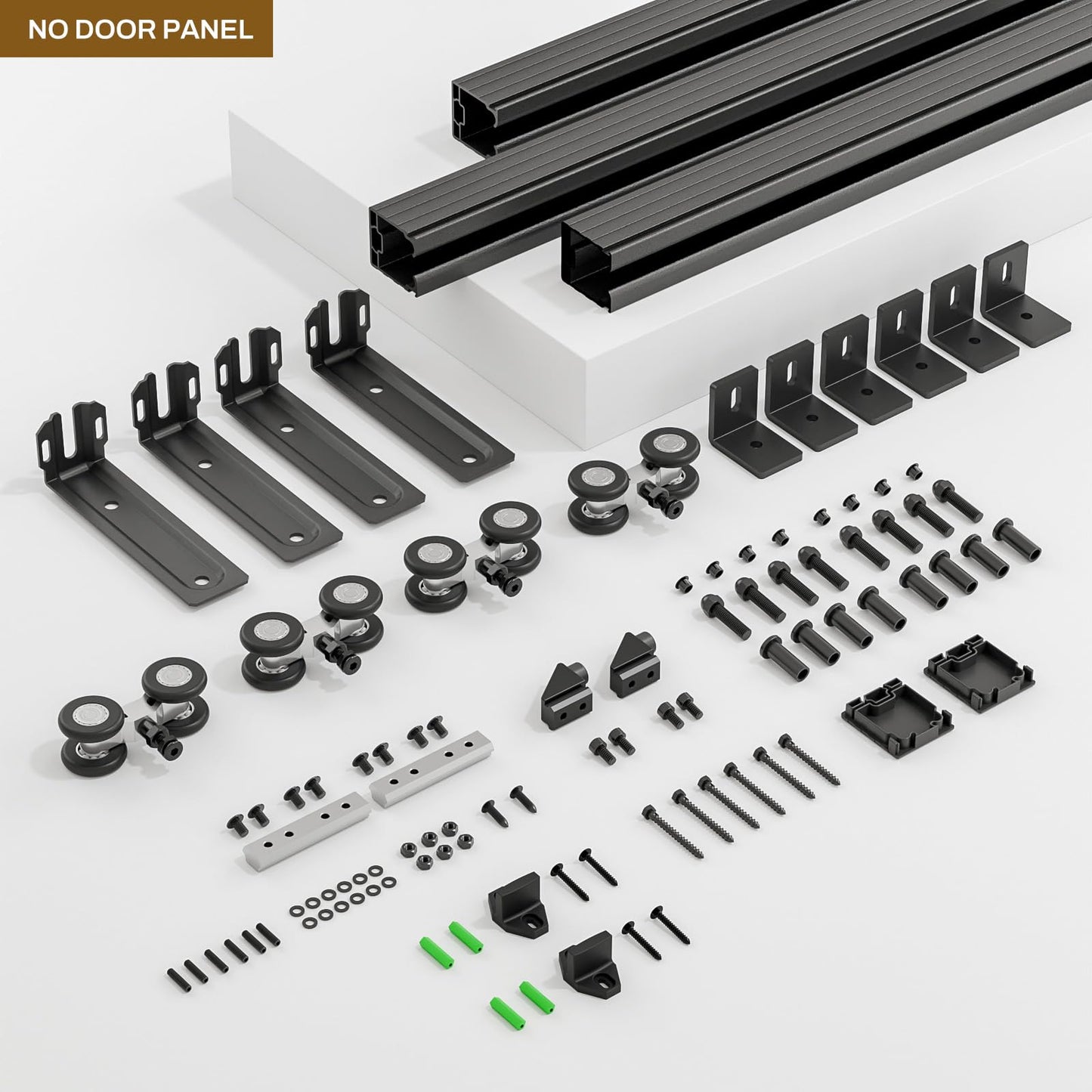 8FT/96'' Box Rail Exterior Sliding Barn Door Hardware Kit for Double Door Aluminium Alloy Wall Mount, Heavy Duty, NO Door Panel