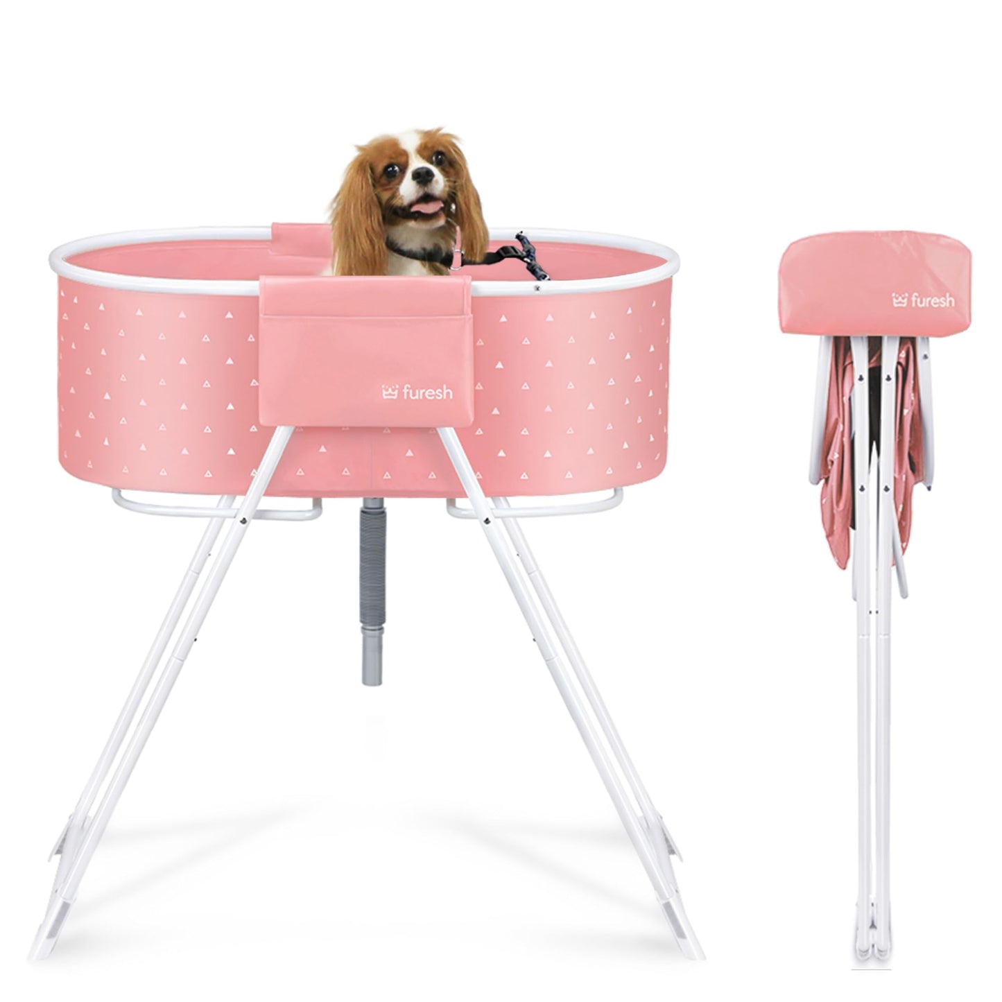Furesh Little Dipper Dog Bath Tub and Wash Station for Bathing Shower and Grooming, Elevated Foldable and Portable, Indoor and Outdoor, for Small and Medium Size Dogs, Cats and Other Pet (Pink)