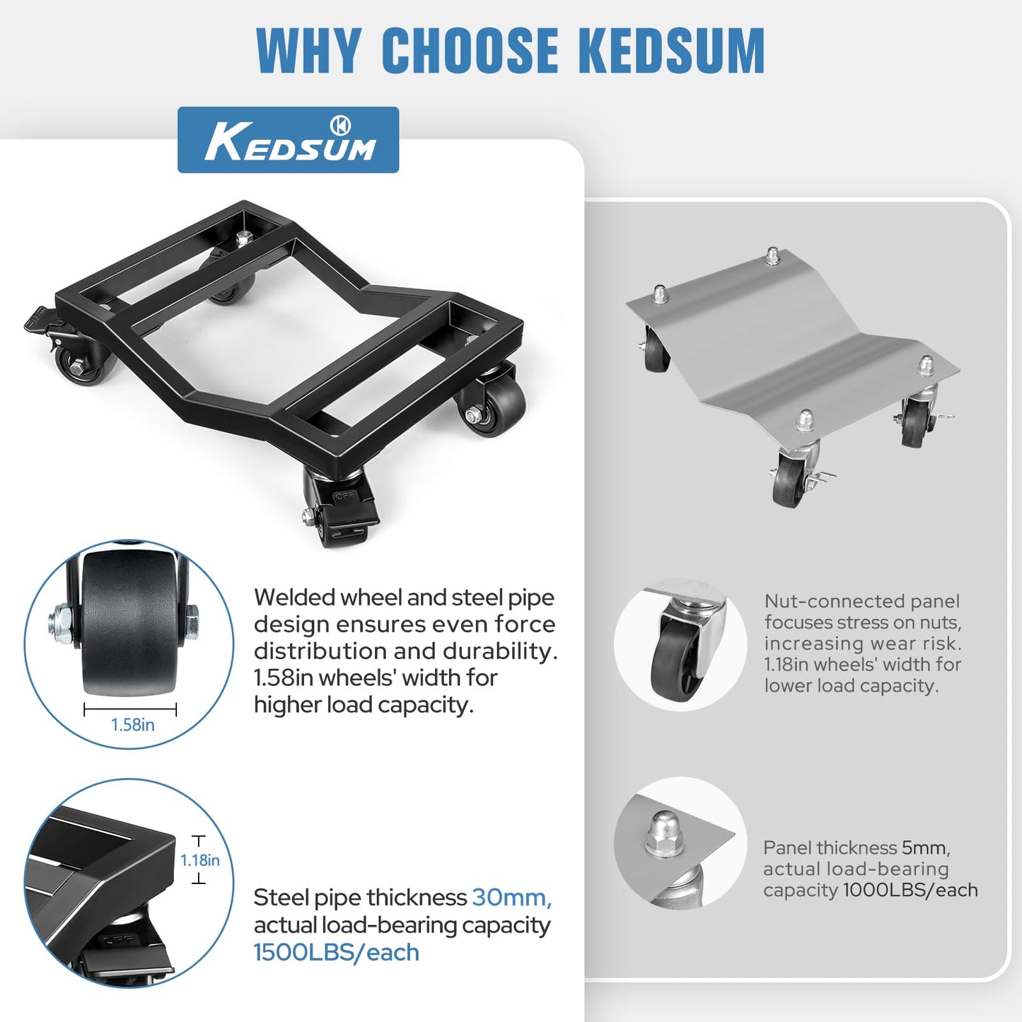 KEDSUM 2 Pack Car Dolly, 3000 LBS Car Wheel Dolly, Heavy Duty Vehicle Dolly, Double V-Shaped Design Used for Moving Cars, Sports Car, SUV, Motorcycles