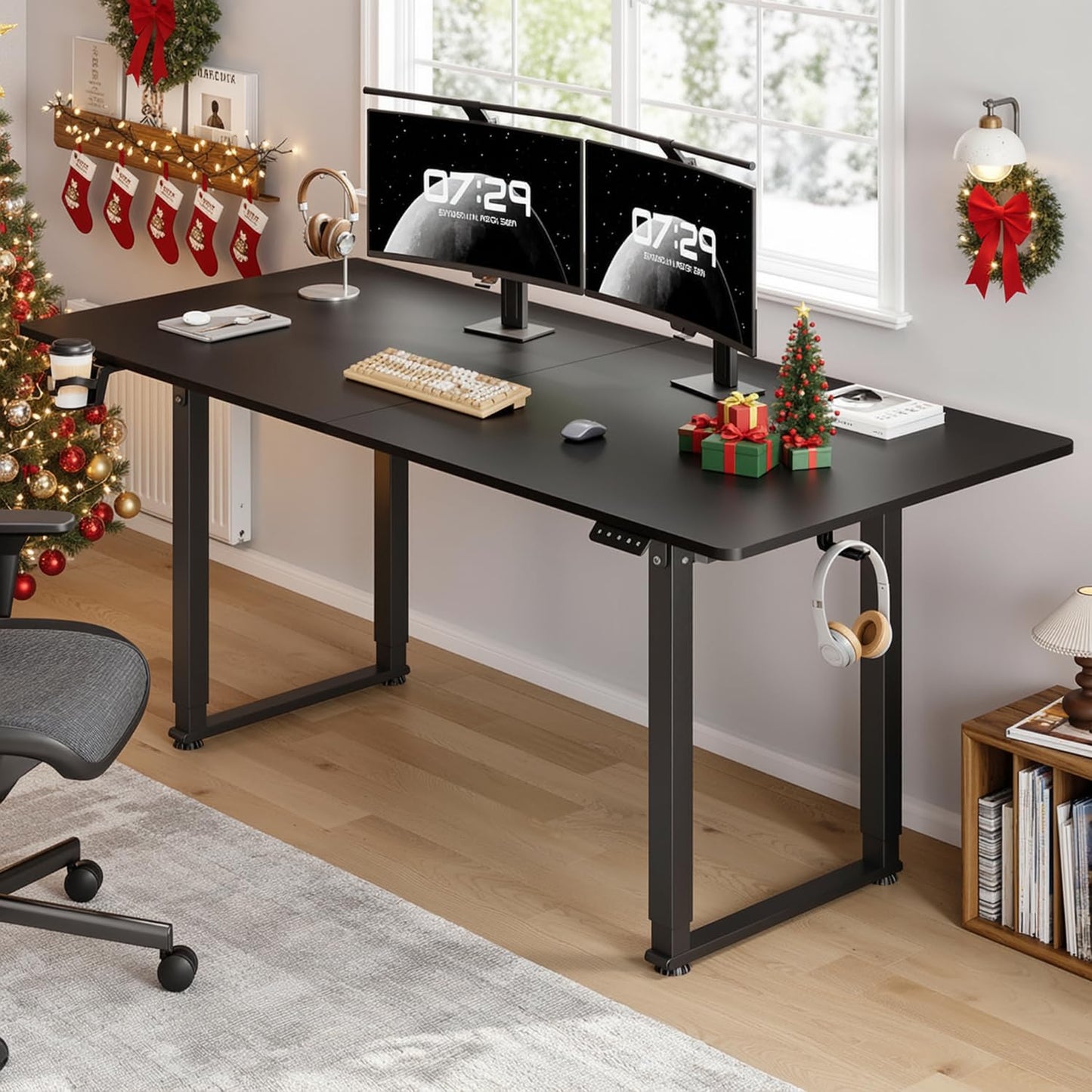 Height Adjustable Electric Standing Desk 71x32 Inches Rectangle Sit Stand Up Desk with Dual Motor and Memory Preset Home Office Computer Desk, Black