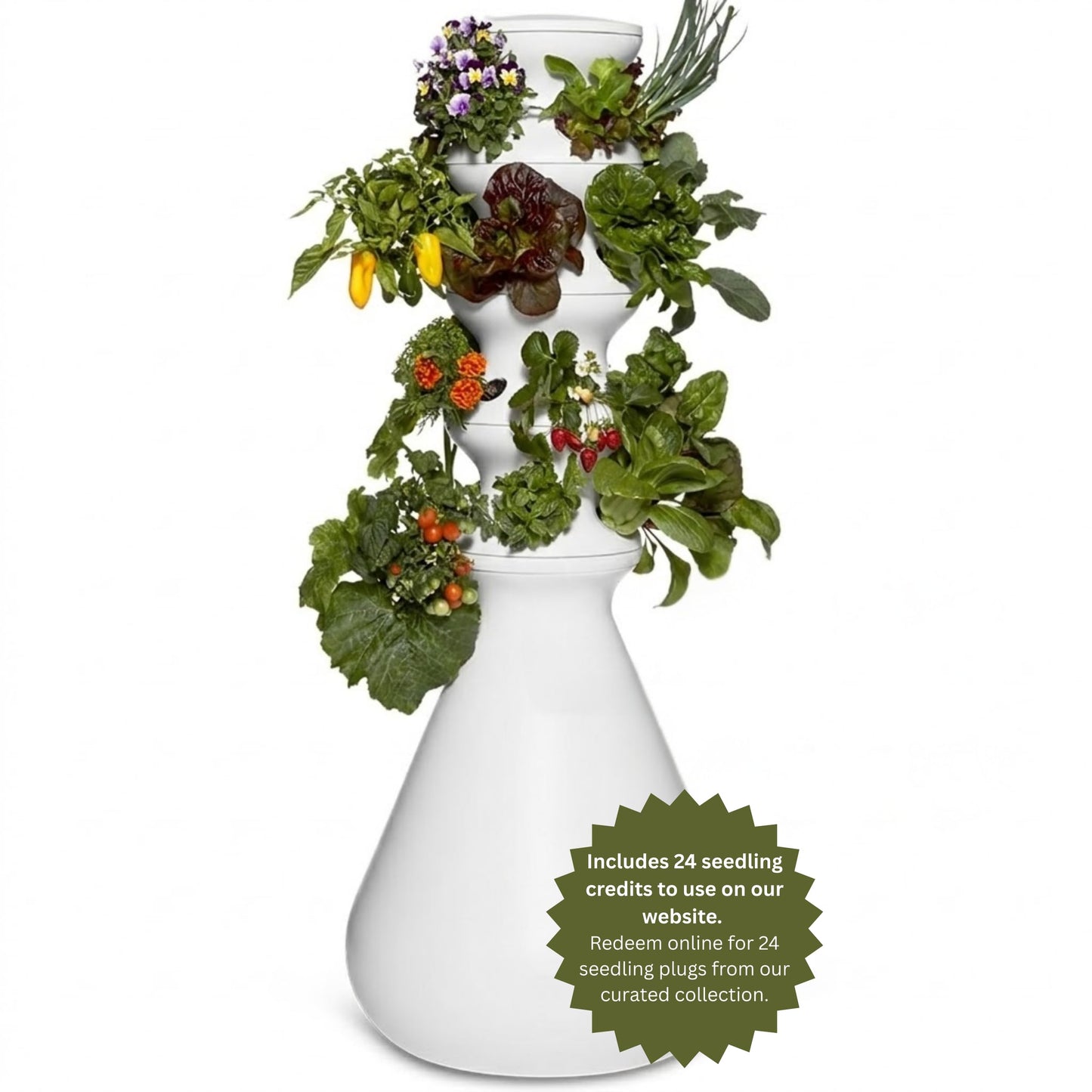 Farmstand Starter Kit + 24 Seedling Credit | Medium Hydroponic Growing System Kit | Self-Watering Outdoor Vertical Garden Planter Tower | 4ft 10in | Made in USA