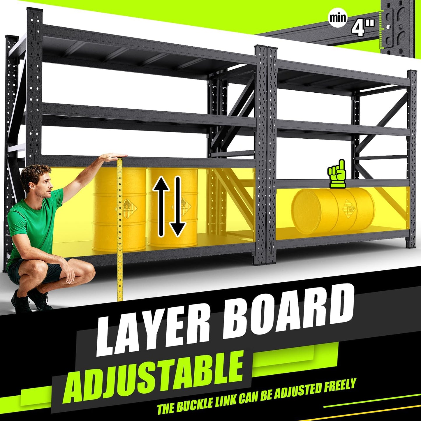 LBVSKK Heavy Duty Shelving,4-Tier Adjustable Garage Storage Shelves,Garage Shelving for Basement,Pantry,Kitchen,Warehouse,Black (70" H*60" W*23.6" D)
