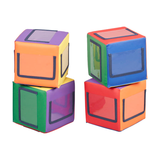 ECR4Kids SoftZone Picture Me Building Block Playset, Stacking Cubes, Assorted, 4-Pack