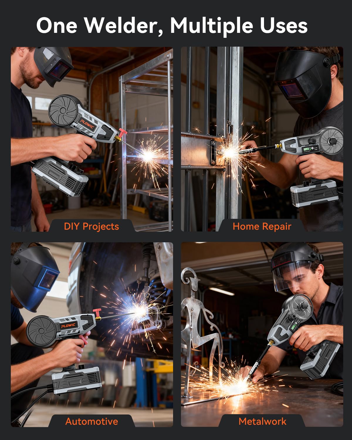 2 in 1 Handheld MIG and Stick Welder: PLOWIC 250A Portable Welding Machine, 110V Gasless Flux Core Wire Feed & MMA ARC Welder Gun for Home DIY, Repair, Farm - for .032"/.040" Wire and 3/32"-1/8" Rod