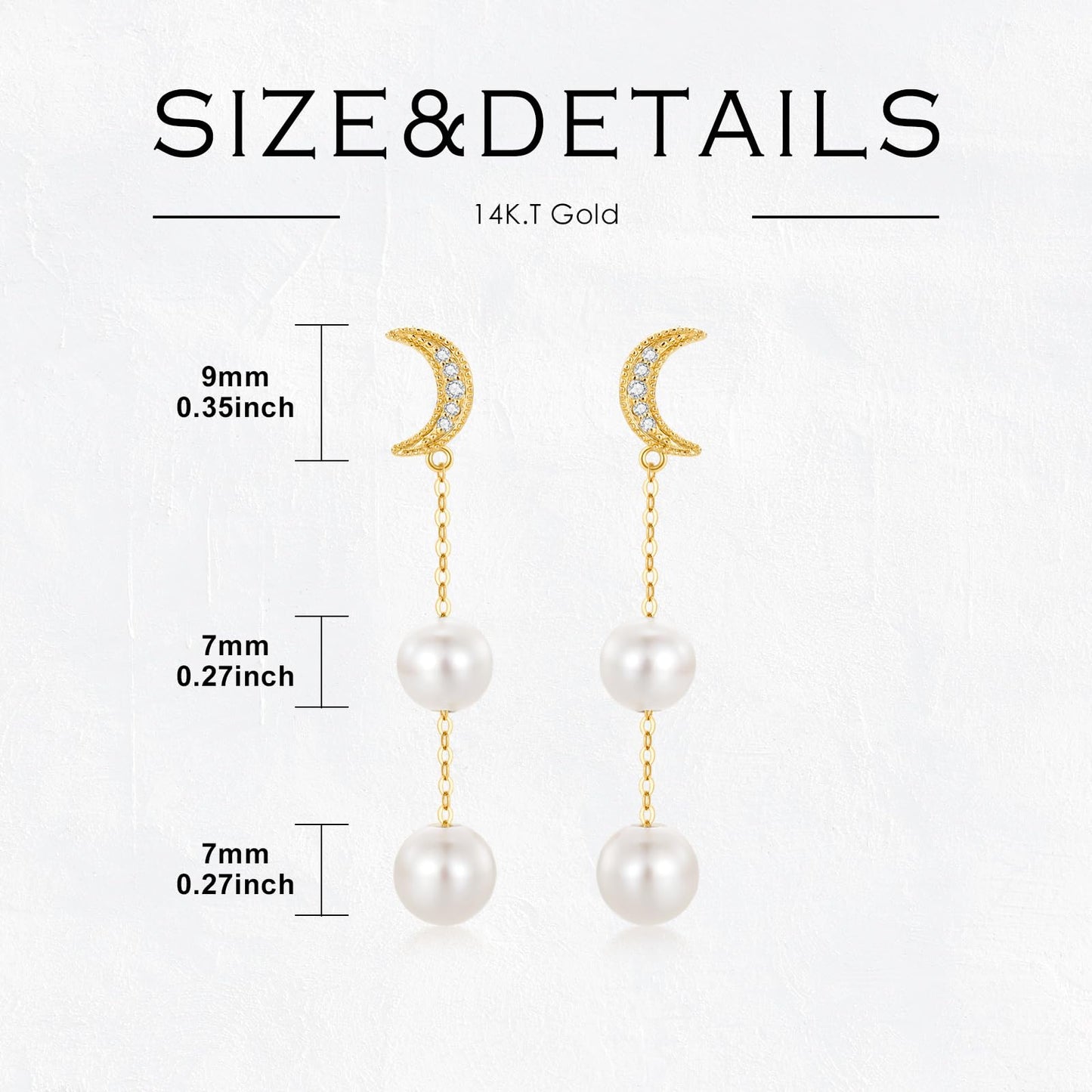 14K Gold Diamond Moon Pearl Earring and Leveas Pearl Necklace Set for Women, Fine Jewelry for Her
