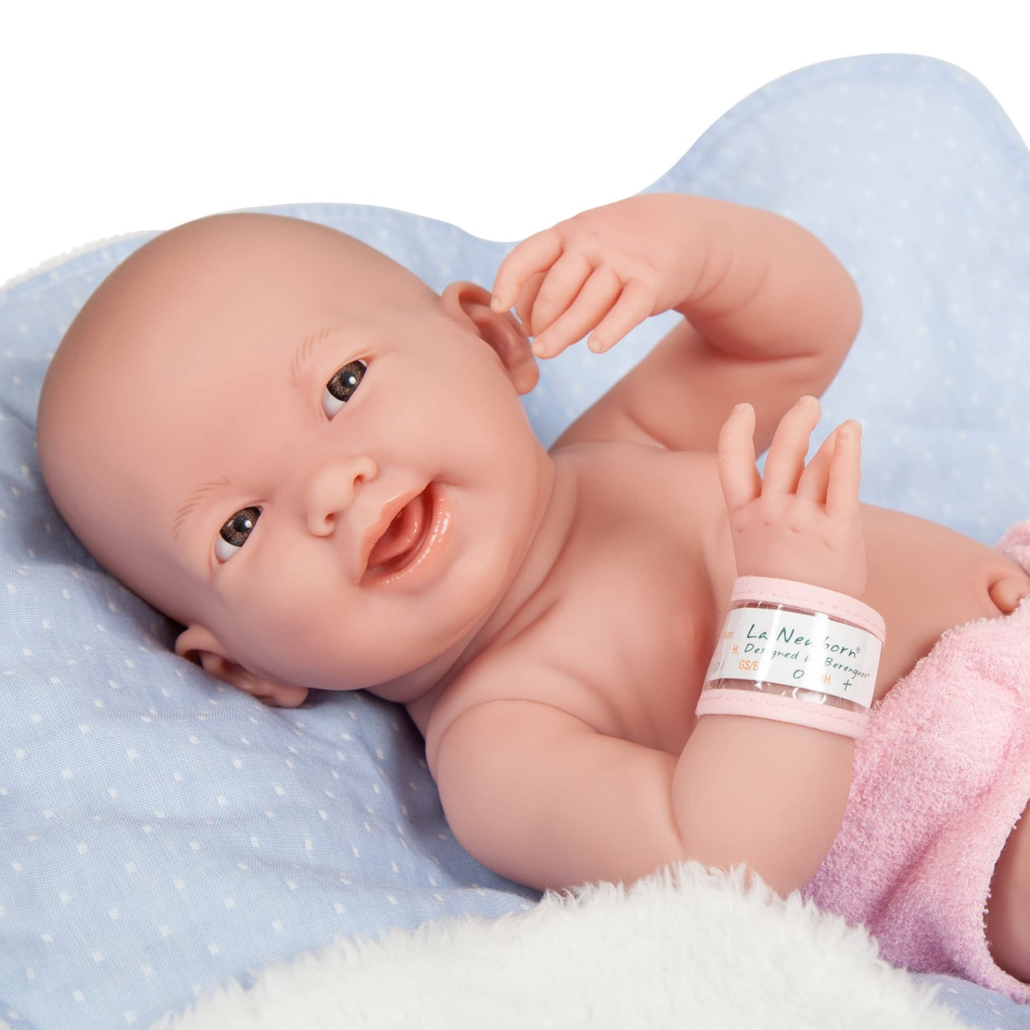 JC Toys La Newborn All-Vinyl-Anatomically Correct Real Girl 15" Baby Doll in Blue and Deluxe Accessories, Designed by Berenguer., Blue/White