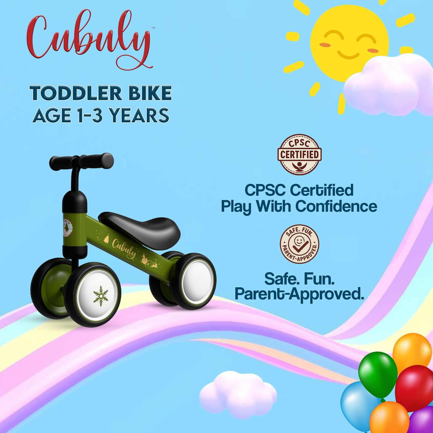 Cubuly Green Baby Balance Bike for 1-3 Year – First Birthday Boy Girl Gifts 12-36 Month Mini Bike|Colorful Lighting Wheels|Ride on Toys |Toddler Balance Bike 1-3 Indoor/Outdoor