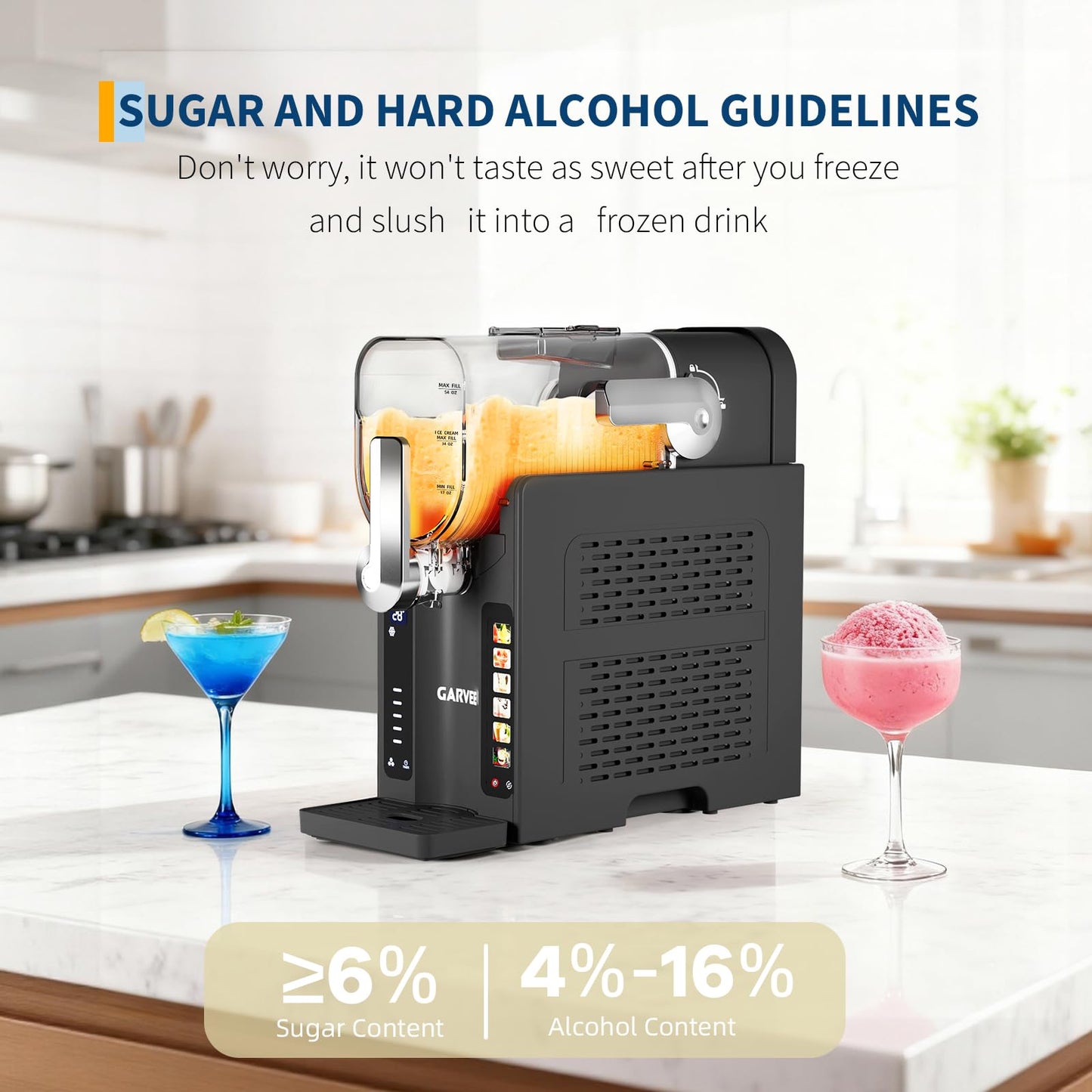 Garvee Slushie Machine for Home No Ice Needed, Frozen Drink Maker with LED Display & 6 Pre-Set Programs, 70 oz Large Capacity for Frozen Margaritas,Frappés,Ice Cream, Dark Gray