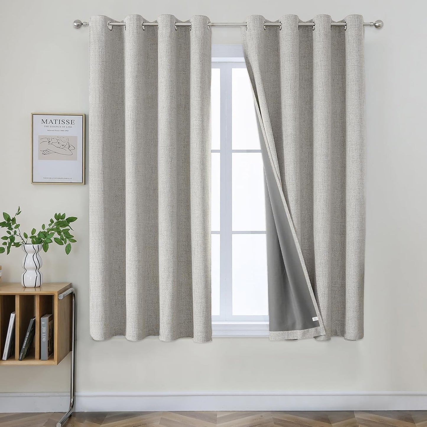 Joydeco Blackout Curtains 63 Inch Length, Living Room Curtain 2 Panels Set, Grommets Room Darkening Textured Thermal Drapes, Greyish White Blackout Curtains for Bedroom (42x63inch)