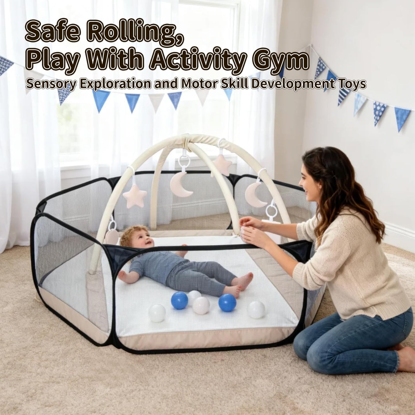 STARBOLO Kids Ball Pit Play Tent, Children Ball Pit Tent Foldable Ball Pits for Toddlers Ball Pool Crawl Fence Indoor Outdoor for Boys Girls,Balls Not Included (Black)