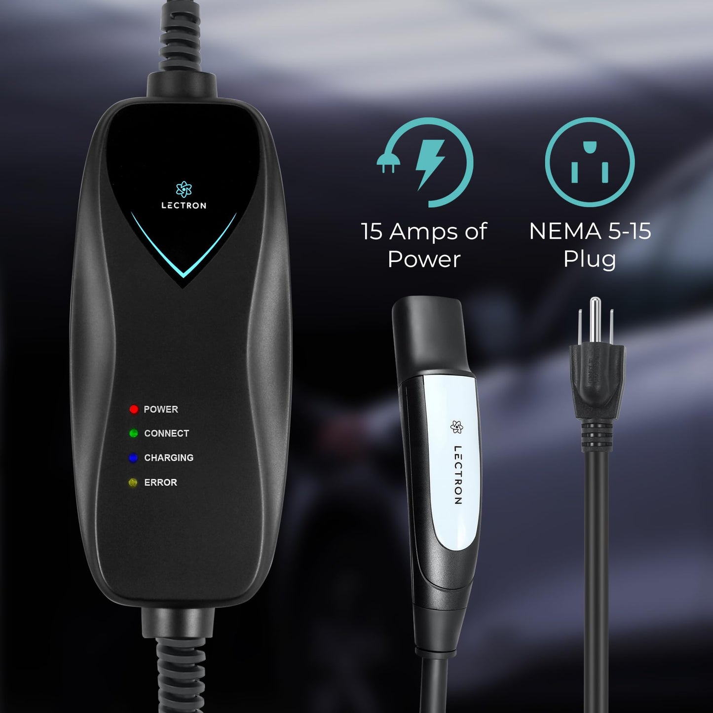 Lectron Level 1 Tesla Charger (WiFi) - 110V, 15A, NEMA 5-15 Plug, 16 ft Cord - Portable Electric Car Charger for Tesla & NACS Evs