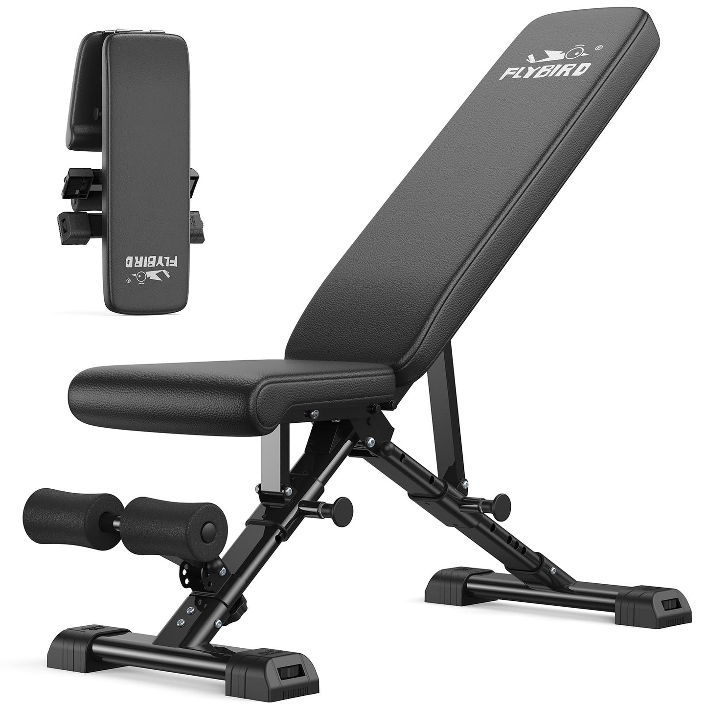FLYBIRD Adjustable Weight Bench, ASTM-Certified 800LBS Workout Bench Foldable for Home Gym, 90° to -30° FID and 30in Extended Backrest for Bench Press Strength Training Exercise