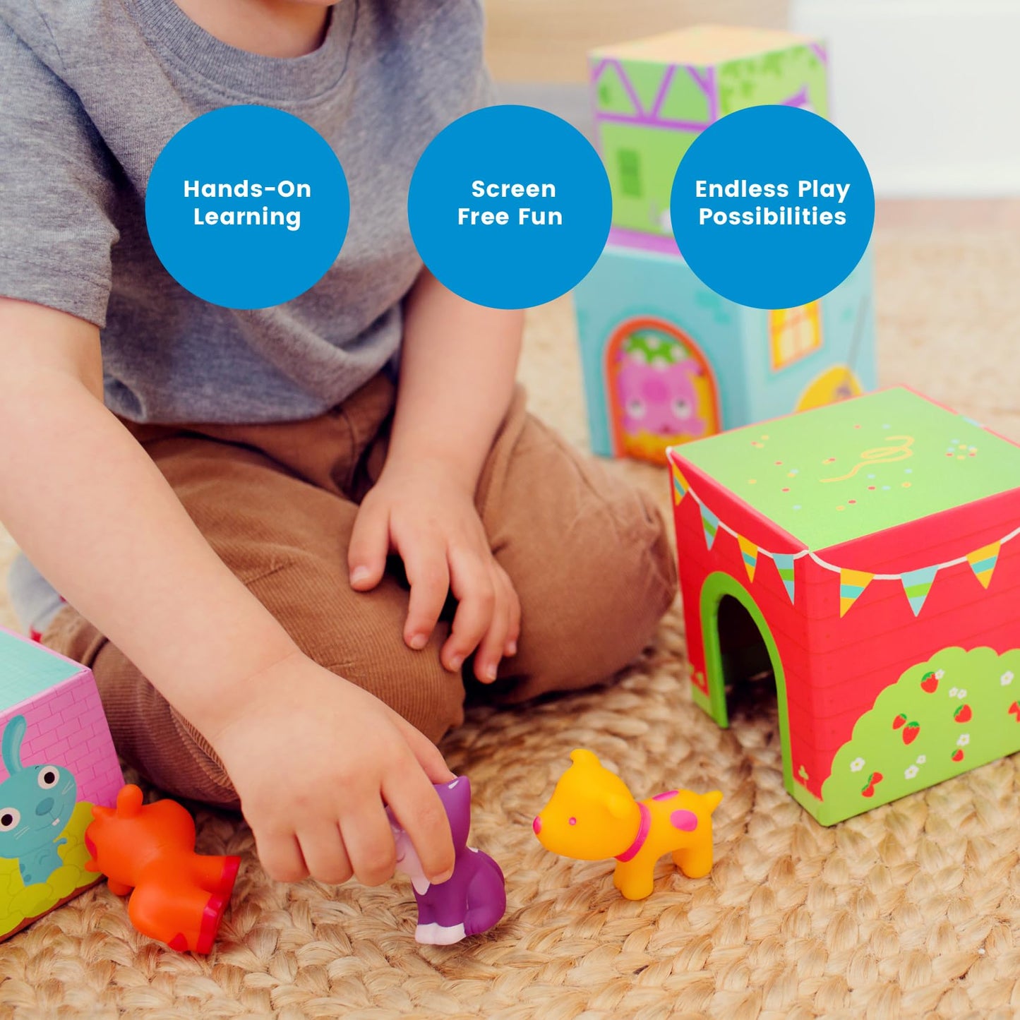 DJECO - Topanifarm Blocks - Build a Farm, Wooden Blocks & Animal Toys - Sorting & Stacking - Enhances Fine Motor Skills - Durable Playtime - Cute Design - Preschool Kids 18+ Months
