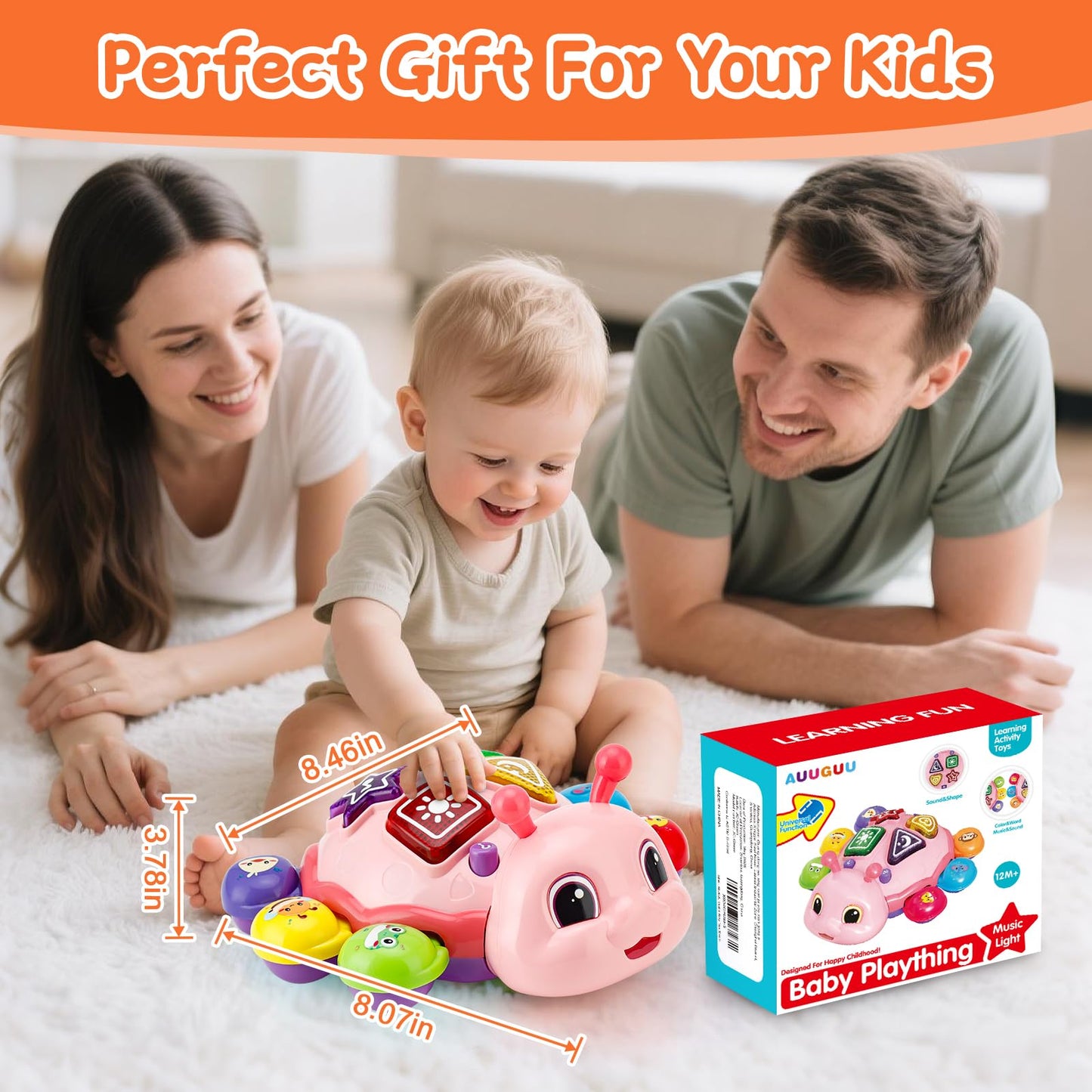 AUUGUU Baby Musical Crawling Toy – Light-Up & Tummy Time Toys for 12 Months – Fun Infant Development Gift for Girls