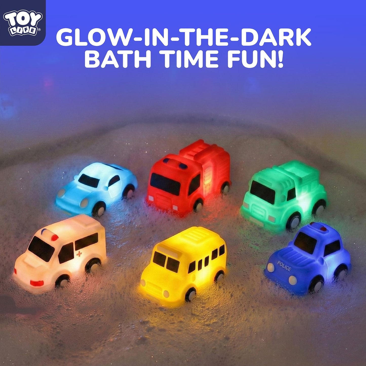 TOY Life 6 PCS Cars Light Up Bath Toys for Kids Ages 4-8, No Hole Glow Bath Toys for Kids, Baby Toddler Bath-Time, Easter Basket Stuffers Gifts for Kids Boys Girls, Ideal for Shower, Bathtub, Pool