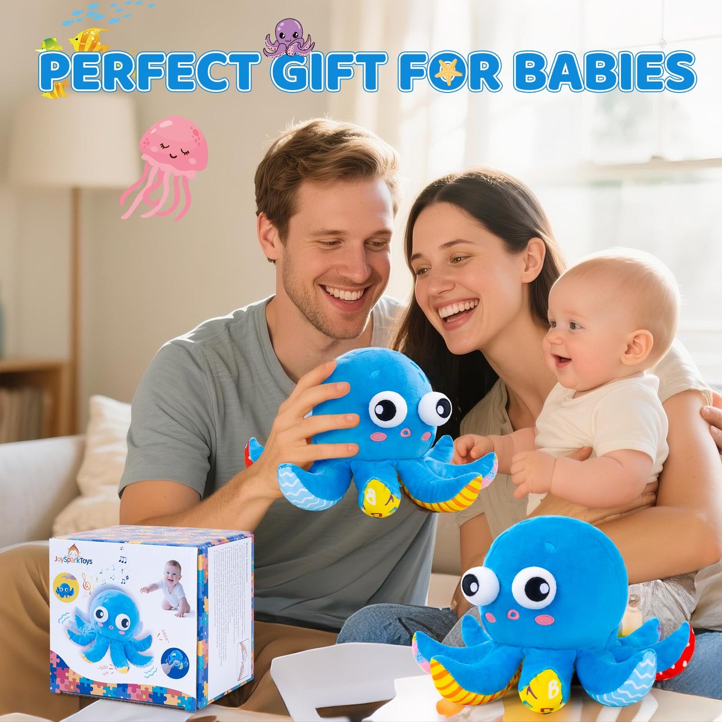 Baby Toys 6-12 Months, Musical Crawling Toys Bouncing Dancing Octopus Plush Toys 12-18 Months, 50 Songs & Recording Feature, Interactive Toddler Toys Age 1-2 Tummy Time Toys for 1 Yr Old Boys Infants