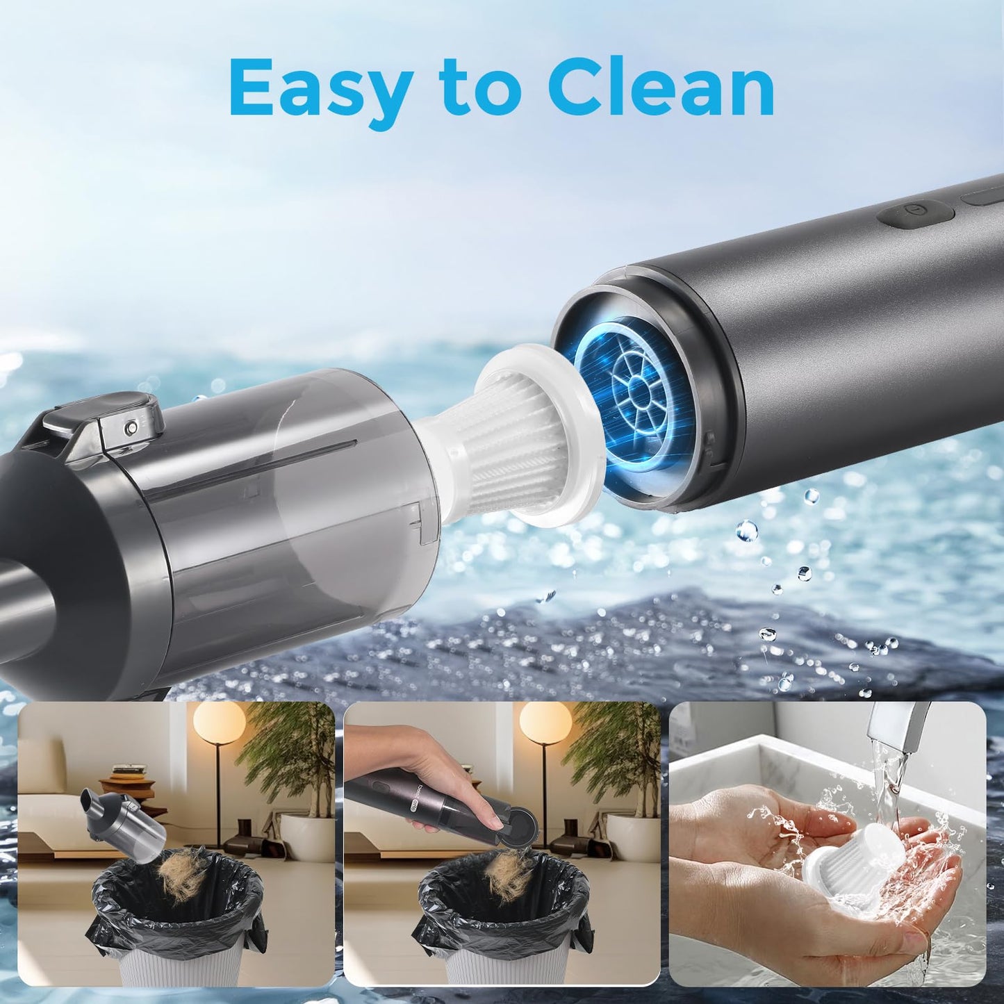 EPROEON Cordless Car Vacuum, 4-in-1 Portable Mini Handheld Vacuum, 20000pa Suction Power, Upgraded Smart Display, 2 Suction Modes for Lightweight Air Dust Buster for Travel, Office, Home & Pet Hair