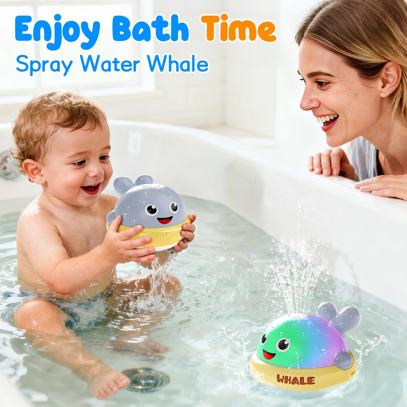 Baby Bath Toys: Bath Whale Toy Sprinkler, Light Up Bath Toys for Kids Ages 1-3, Bathtub Outdoor Water Pool Toys for Toddlers 1 2 3 Year Old, Birthday Gift for Boys & Girls (Grey)