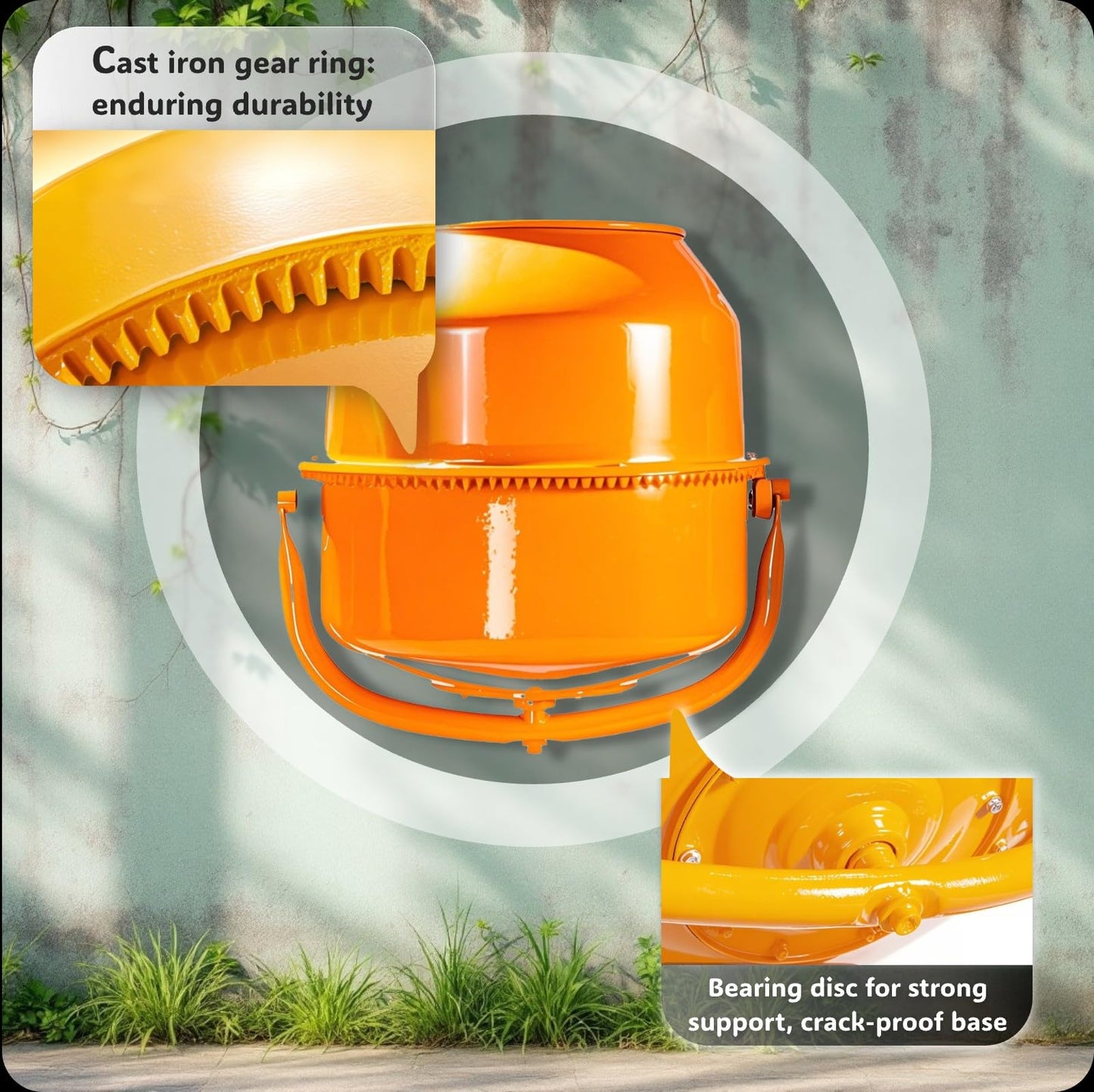 Harigal Electric Cement Mixer, 5.0 cubic Ft, Portable Concrete Mixer Machine, Wheelbarrow Cement Mixing Tools for Stucco