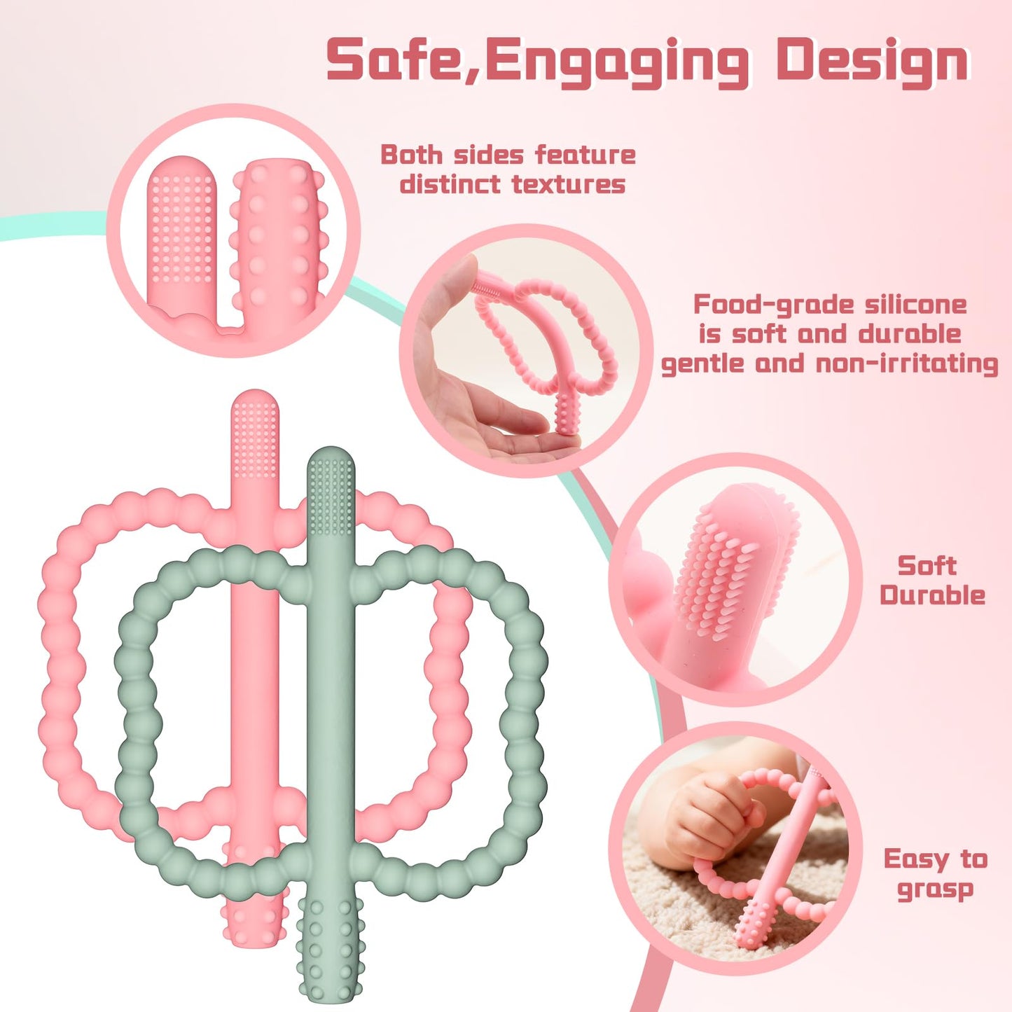 WALULAN 2 Pack Baby Silicone Teething Toys, Teething Sticks for Babies,Silicone teether Tubes for Baby Girl,BPA Free, Soothe Gums for 0-6 3-12 18-36 Months, Newborn Infants Toddler Sensory Chew Toys