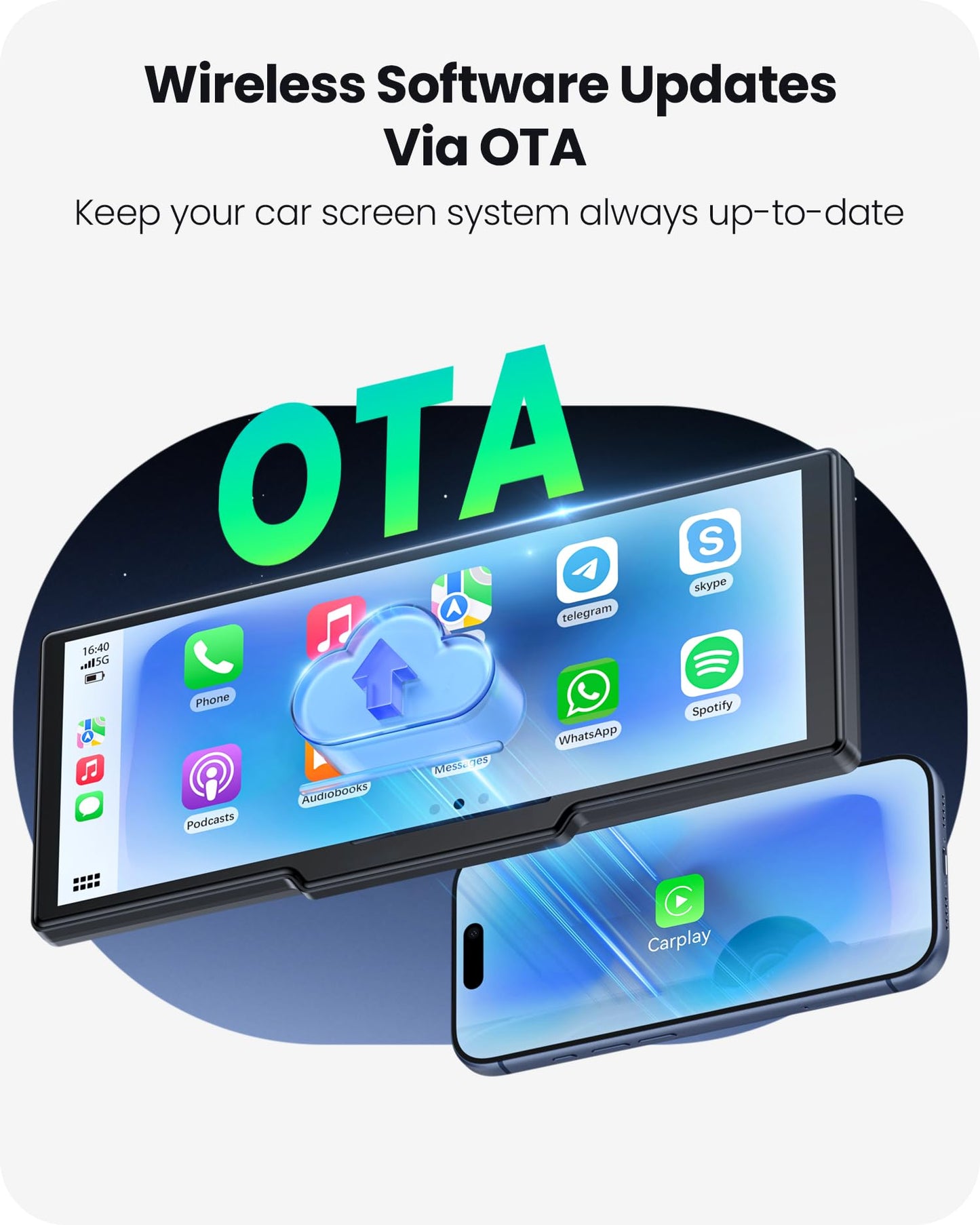 Avaett 9.26" Portable CarPlay Screen for Apple Carplay & Android Auto with 4K Dash Cam & HD Backup Camera, Wireless Car Play with Strongest Bluetooth 5.2, OTA Updates, Voice Control, GPS Navigation