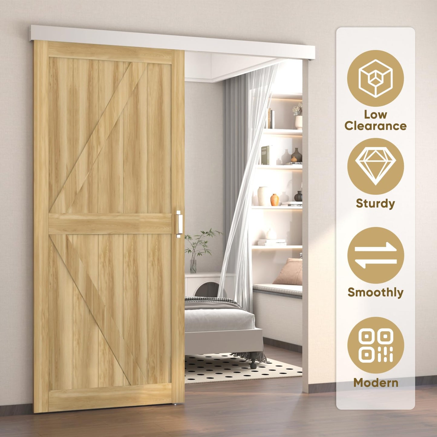Barnsmith 6FT Sliding Barn Door Hardware Track Kit with Handles, Low Clearance Aluminium Alloy Box Rail Track, Silvery