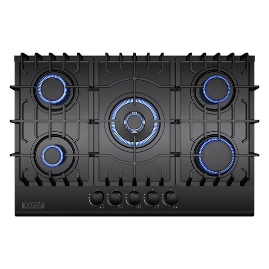 Empava 30" Gas Stove Cooktop LPG/NG Convertible with 5 Italy SABAF Burners Tempered Glass in Black, 30 Inch