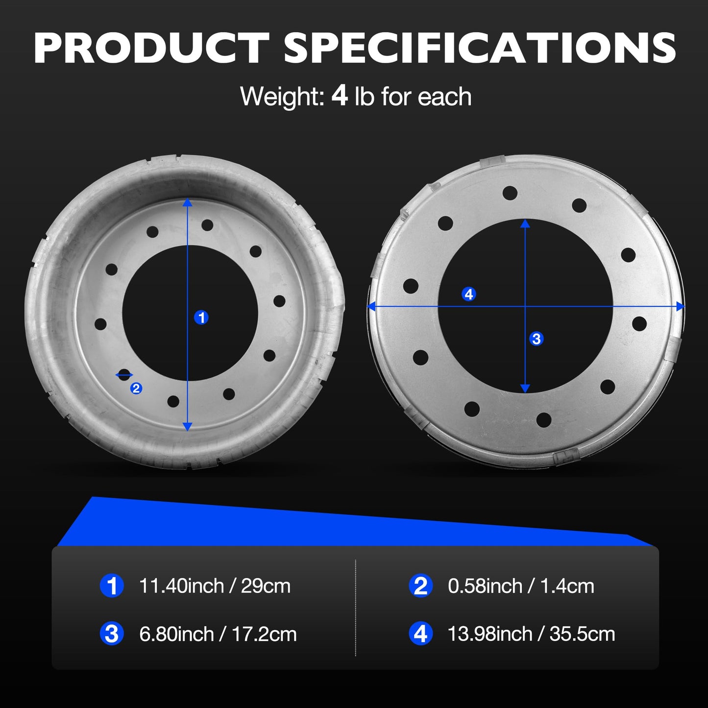 Misakomo 400-422 Wheel Balancers for 19.5” Wheels Compatible with Ford F-450/F-550 (2005+), Automatic Steer Wheel Aluminum Balancers for Light Duty Truck