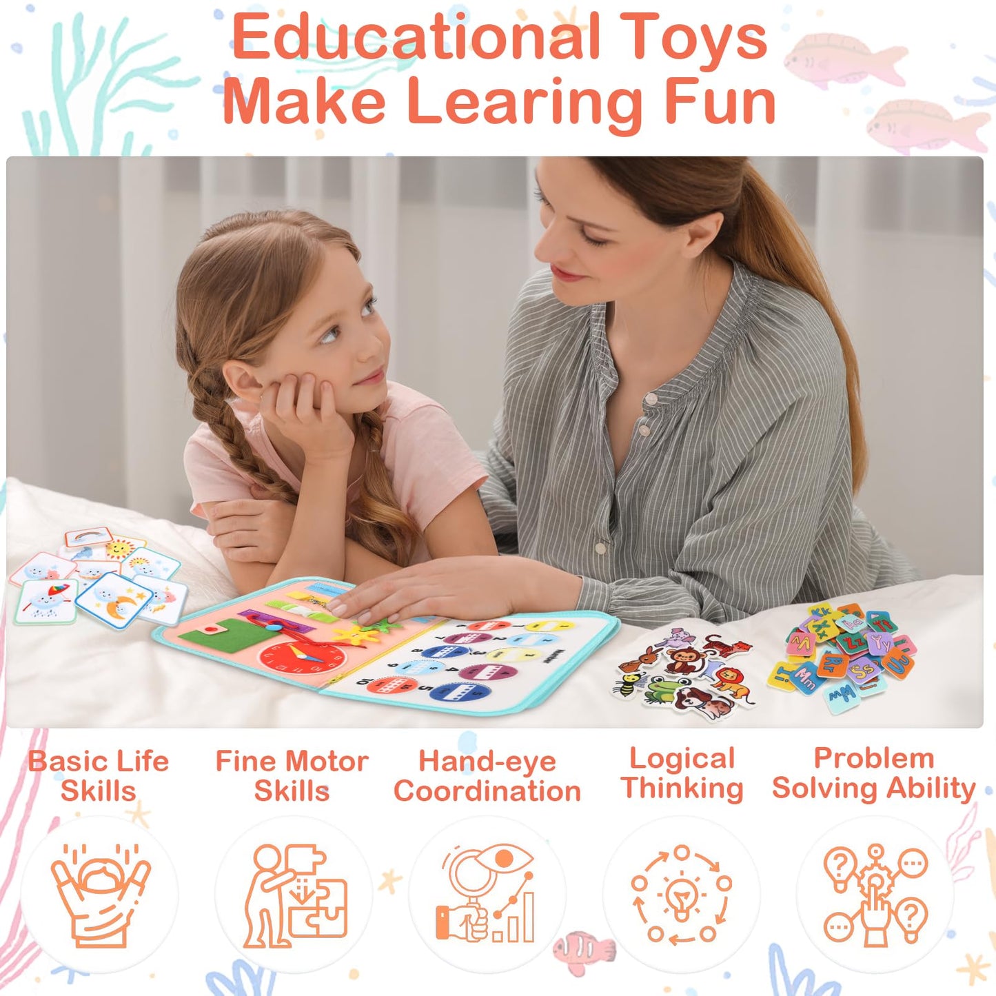 Teefrye Toddler Busy Board Montessori Toys for Toddlers 1-3 Year Old Educational Activity Book Board Sensory Travel Toys Ages 3-5 Preschool Learning Fine Motor Skills Toy Quiet Book Gift for Kids
