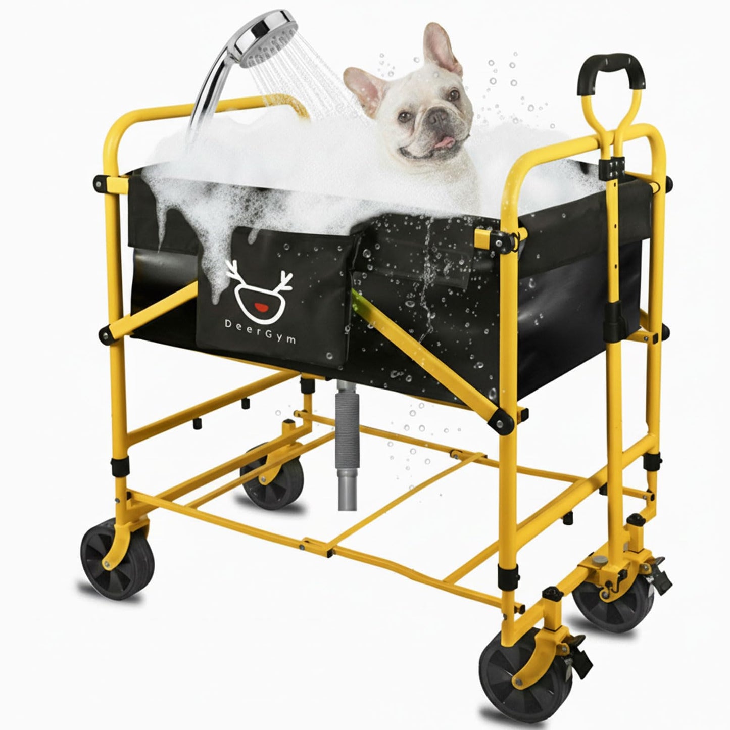 2-in-1 Dog Bathtub and Dog Stroller, Portable Dog Bath and Pet Stroller for Small and Medium Dogs (5-55 lbs) and Cats, Four-Wheel Bathing Cart with Brake
