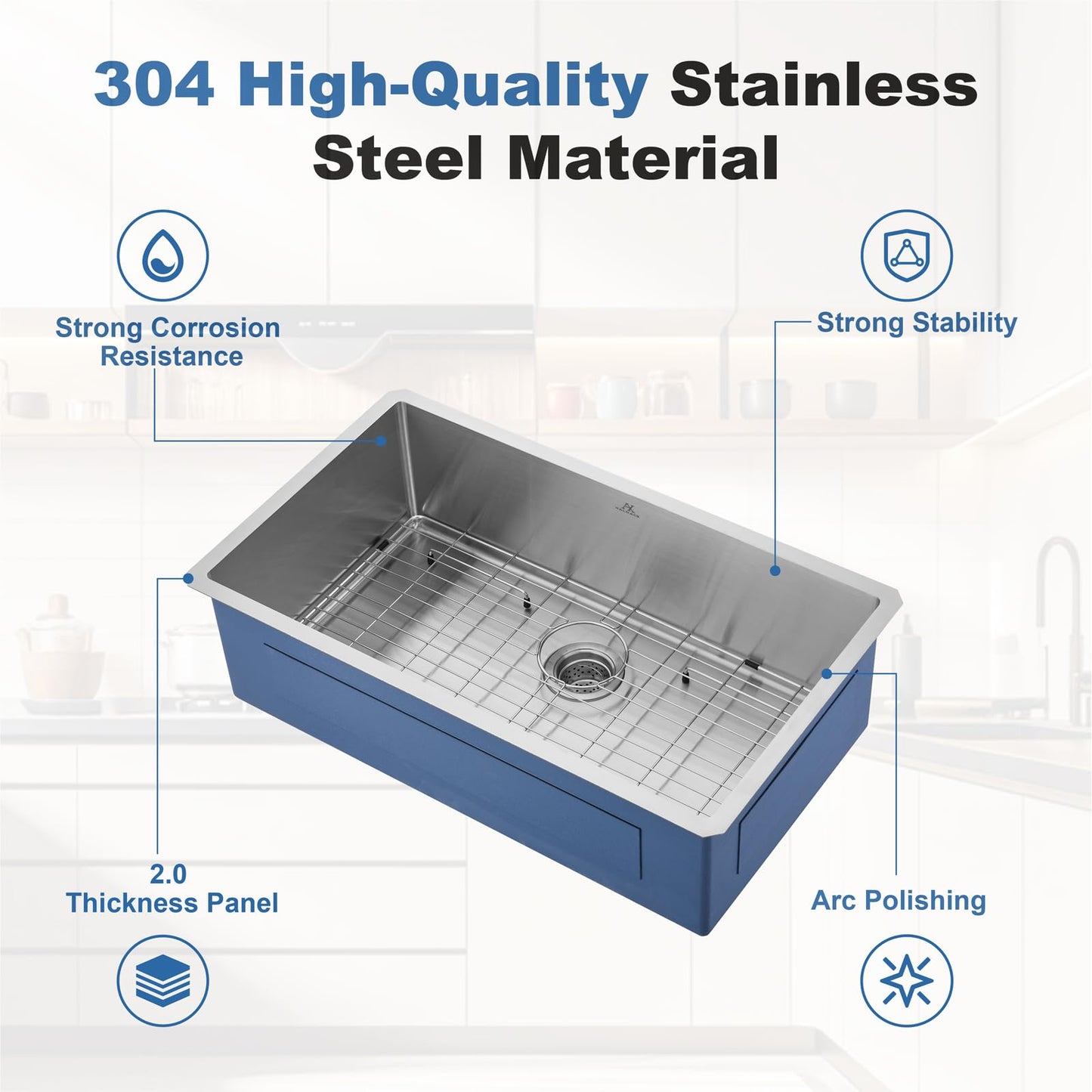 HALOACE 33 Inch Undermount Kitchen Sink Single Bowl,304 Stainless Steel Kitchen Sink, Include Dish-DryingRoll-up Rack Accessories, (Undermount Single Bowl, 33Inch Silver)