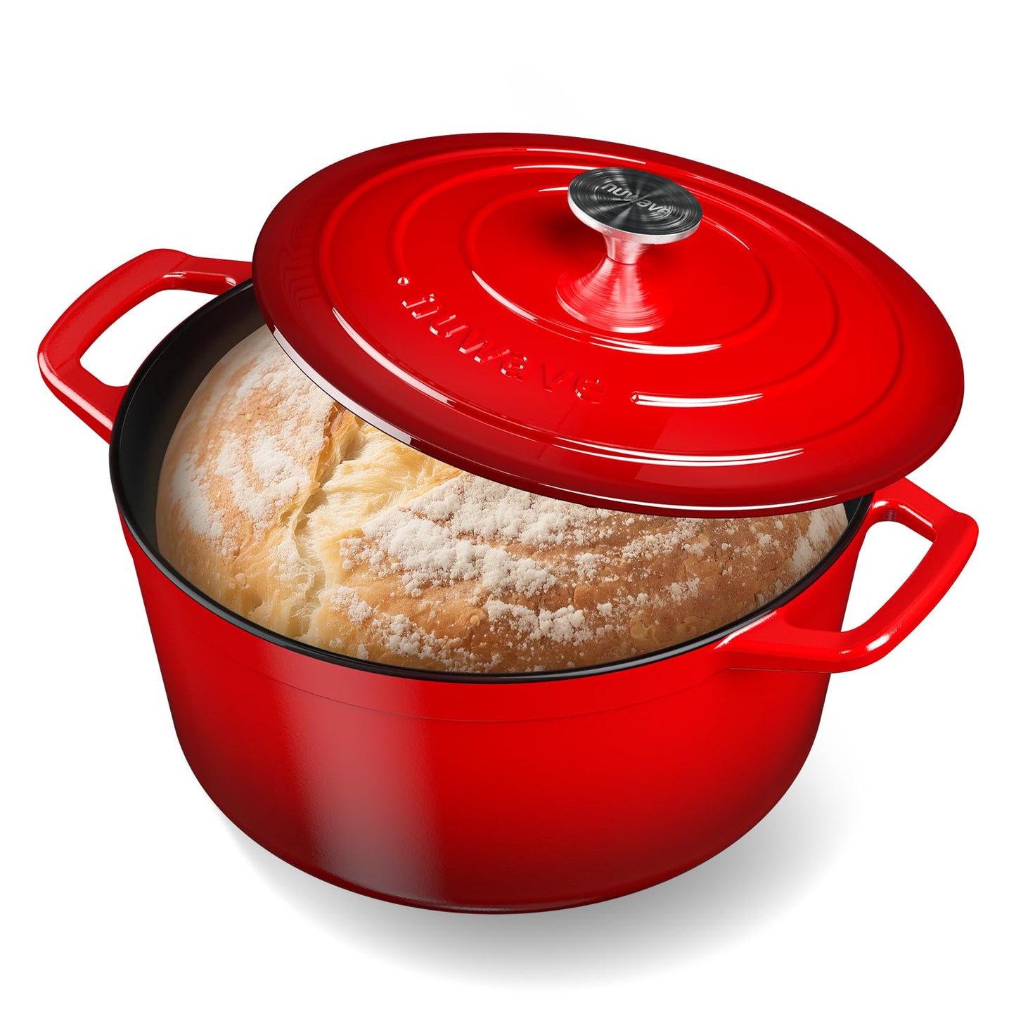 Nuwave 6QT Healthy Enameled Cast Iron Dutch Oven Pot with Lid, Heavy Duty 7-Layer Enamel, Enhanced Rust Protection, Dual Handles, Oven Safe to 500°F for Sourdough Bread Baking, Braise, Stew, Roast