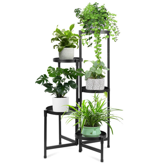 OUDUOPLANT Metal Plant Stand Indoor Outdoor ,5 Tier Foldable Tall Plant Shelf for Multiple Plants, Corner Plant Stand Multiple Flower Pot Holder for Living Room Patio Garden Balcony (5.1)