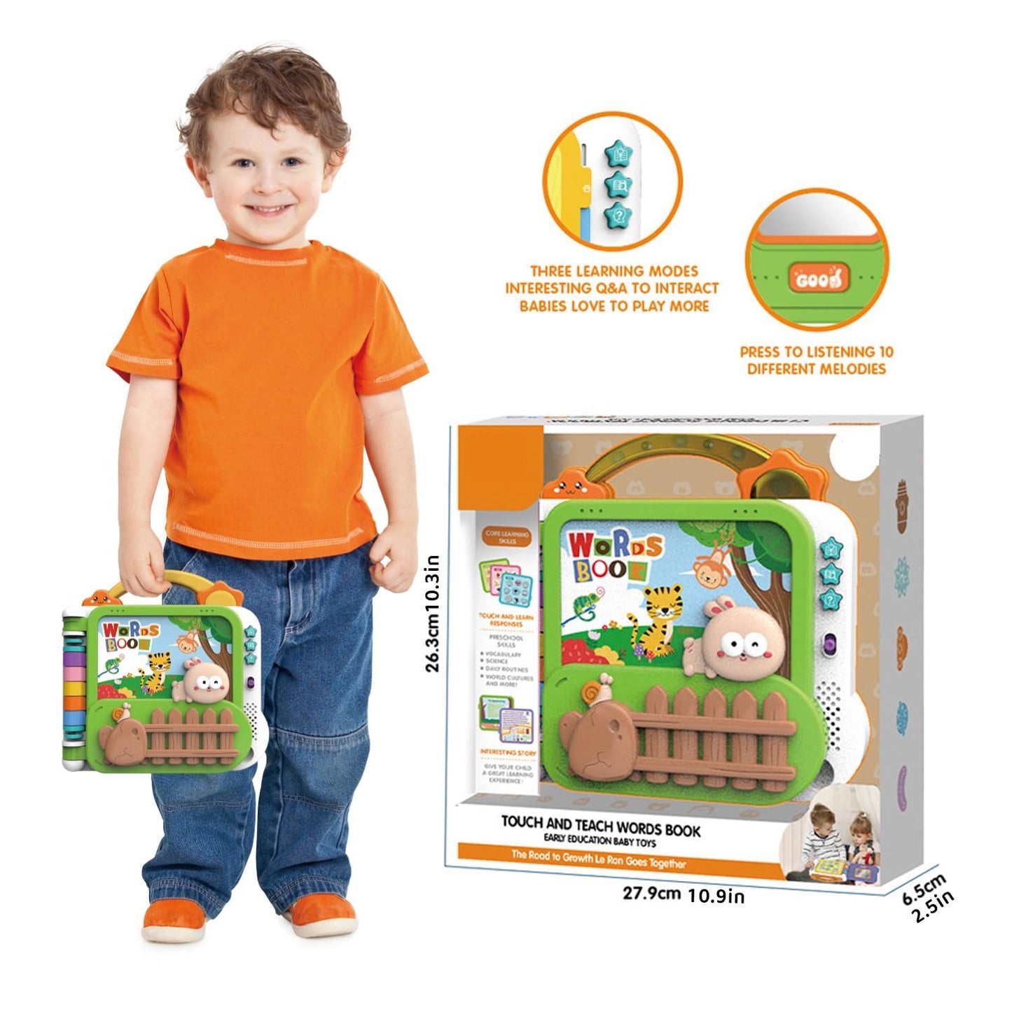 Animal Sound Book | Interactive Toddler Books with Touch Control Sound Pages | Learning Modes & Melodies | Musical Books for Kids | Educational Toys for Boys & Girls (animals, vehicles, fruits, body)