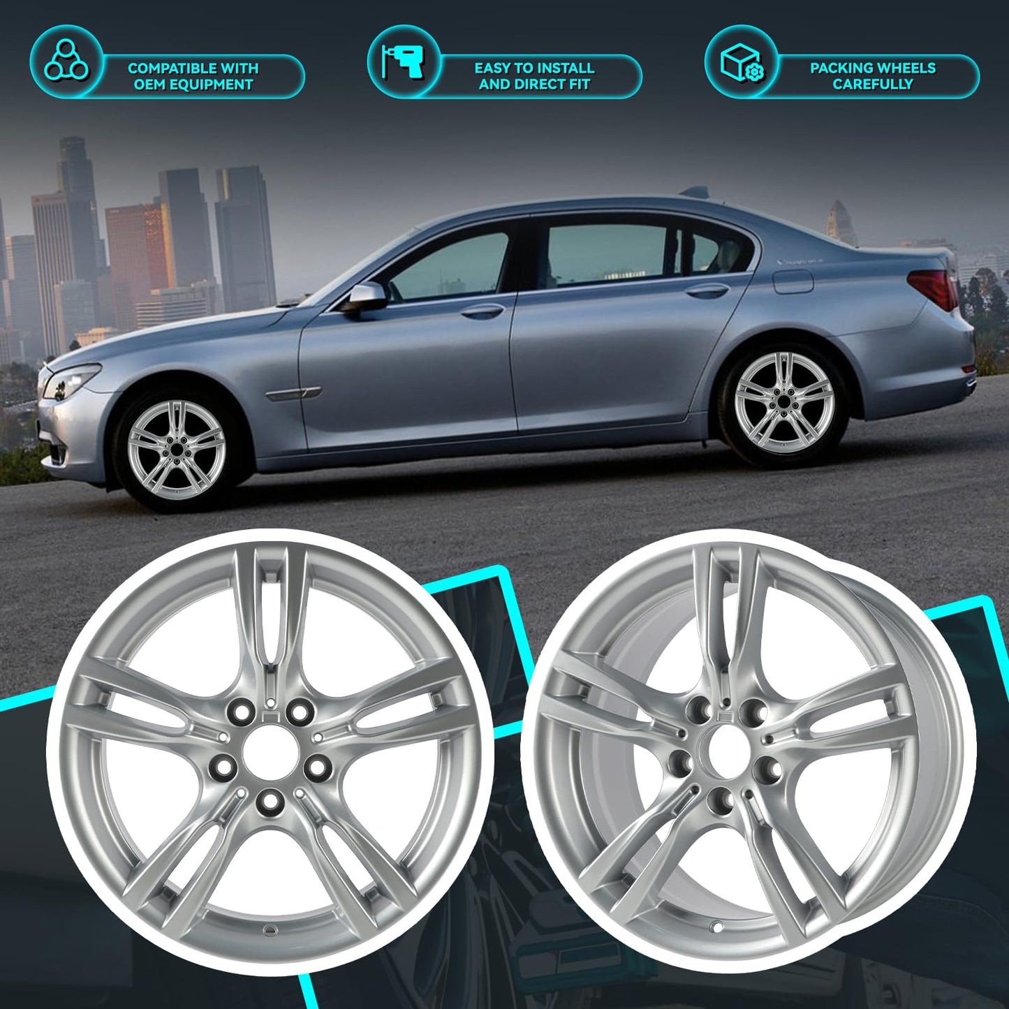 HOLUEKU New 18 Inch 18x8.5 Inch Premium Aluminum Alloy Rear Wheel Rim Fits for BMW 3 & 4 Series Activehybrid 2012 2013 2014 2015 2016 2017 2018 2019 2020, 36117845881 Direct Fit OE Stock Specs