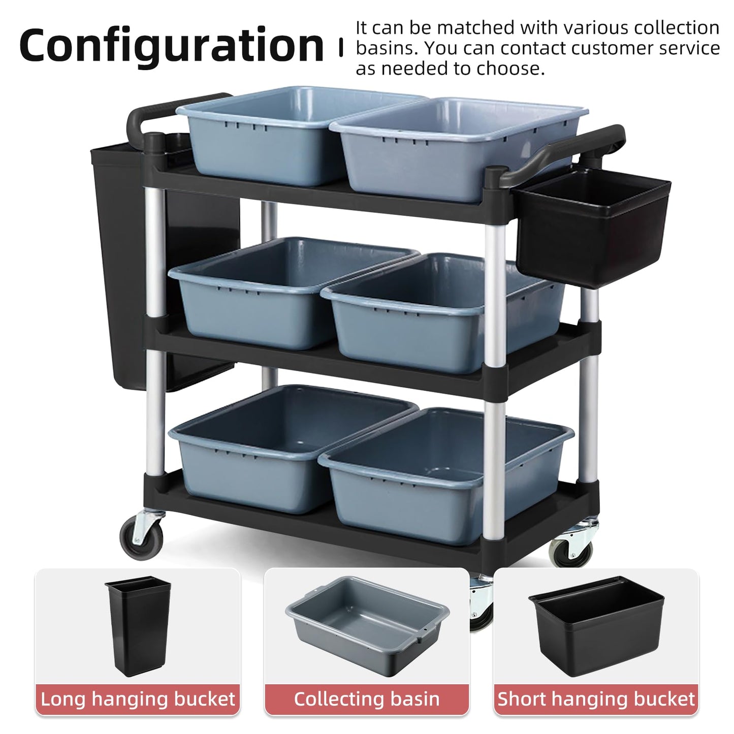 SHUNYILONG Plastic Extra Large Food Cart with Wheels for Business | Heavy Duty Rolling Utility Cart with Wheels (2 Brakes) | 40.5" Dx 19.6" W X 38.1" H 510 lbs Capacity for Kitchen Office Restaurant