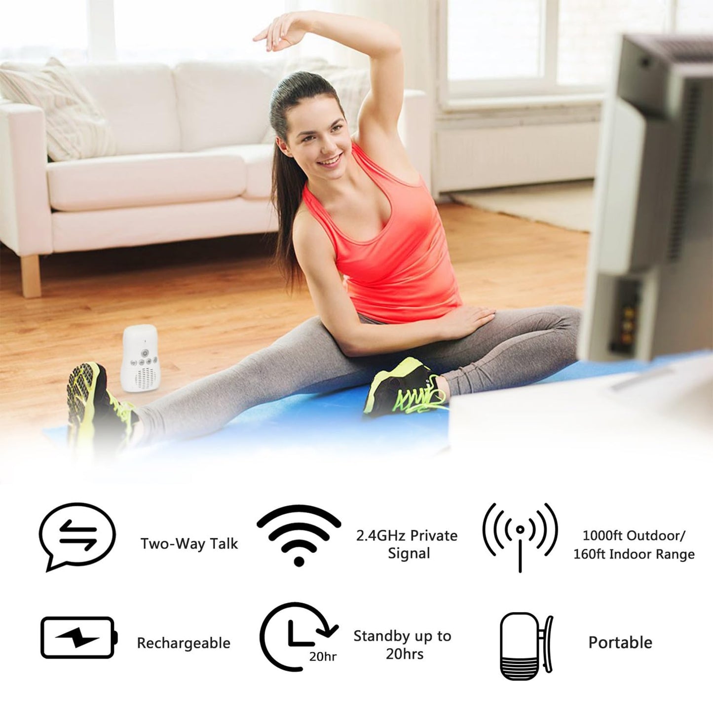 Baby Monitor Audio Only, Baby Sound Monitor for Baby Sleeping 2.4GHz Wireless Two Way Talk Night Light Noise Detection, 20 Hours Standby Time