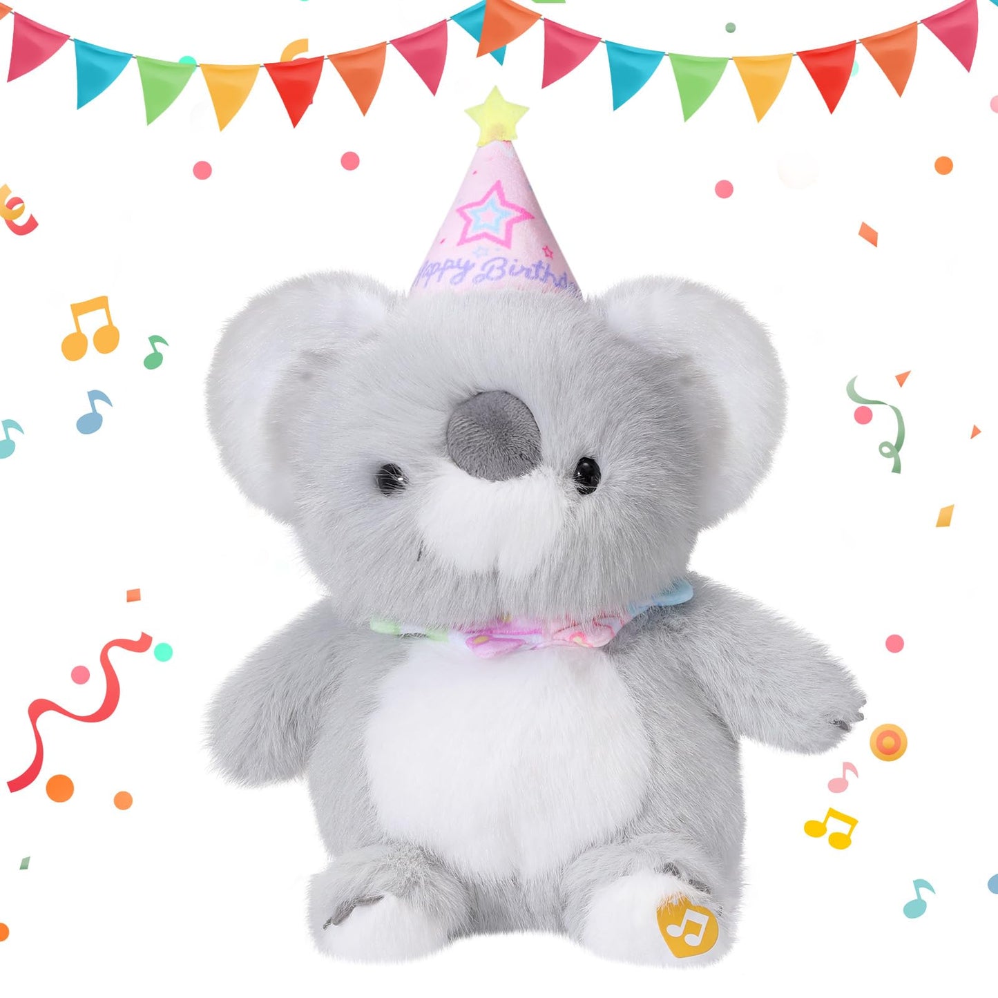 LLUKEME Birthday Koala Plush Baby Toys, Clap Activated with Voice Recording, Singing Dancing Interactive Stuffed Animal, Easter Gift for Toddlers, Birthday Party Decor