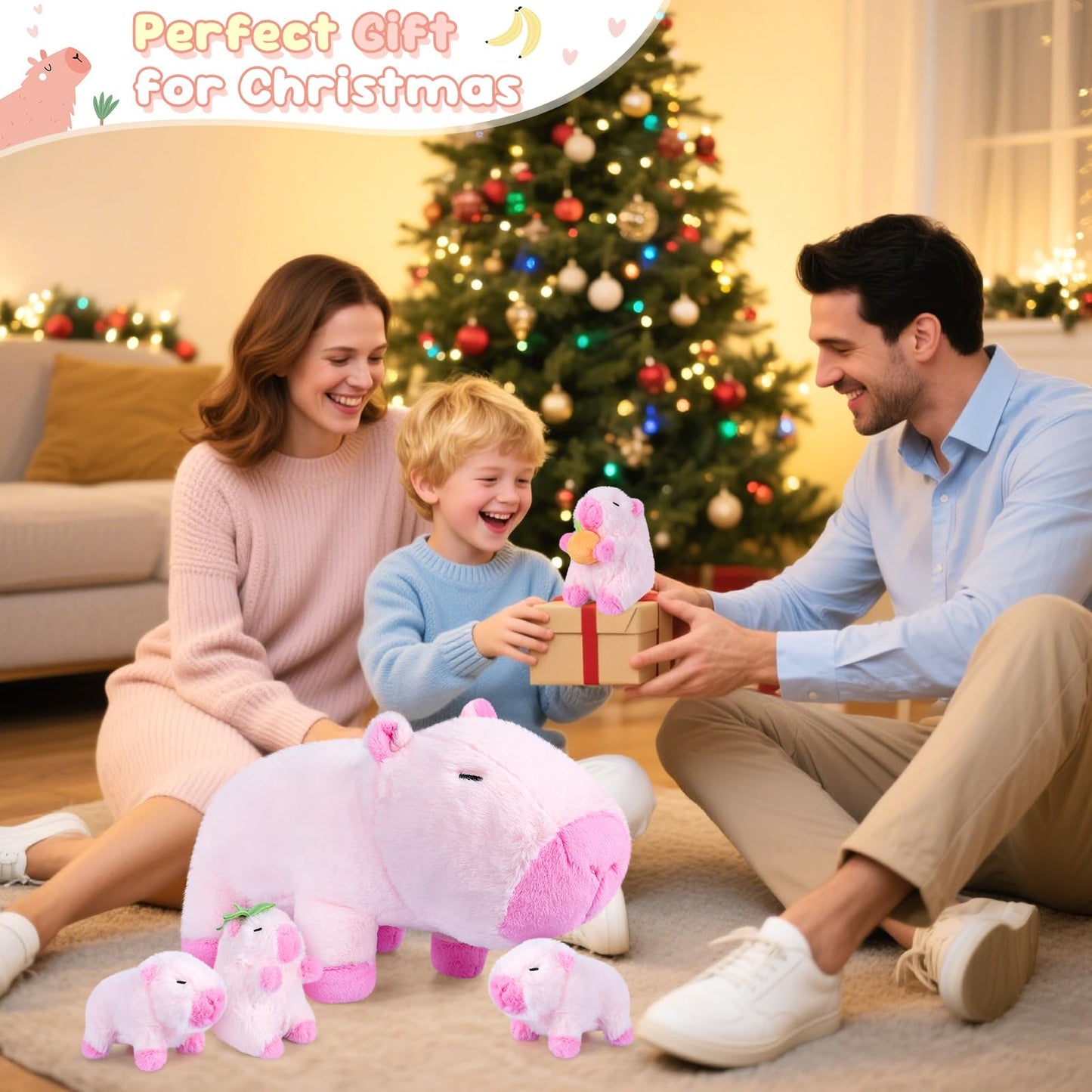 SuzziPals 5-in-1 Pink Capybara Plush with Babies Inside, 5Pcs Set Capybara Stuffed Animal with Mommy & 4 Babies, Cute Plush Pillow Decor, Cute 3 to 8 Year Old Girl Gift, Imaginative Toy (Capibara)