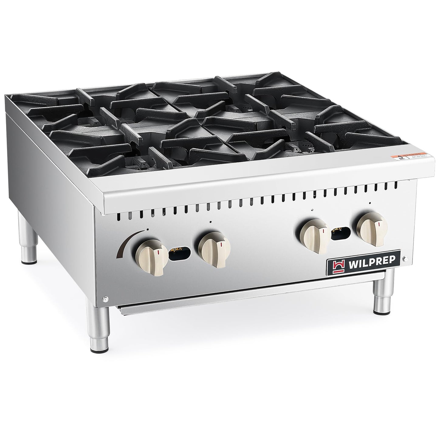 WILPREP Commercial Countertop Gas Range, 4 Burner 100,000 BTU Stainless Steel Gas Cooktop, 24" NG/LPG Convertible with Durable Grates, Perfect for Professional Restaurant Kitchen & Catering