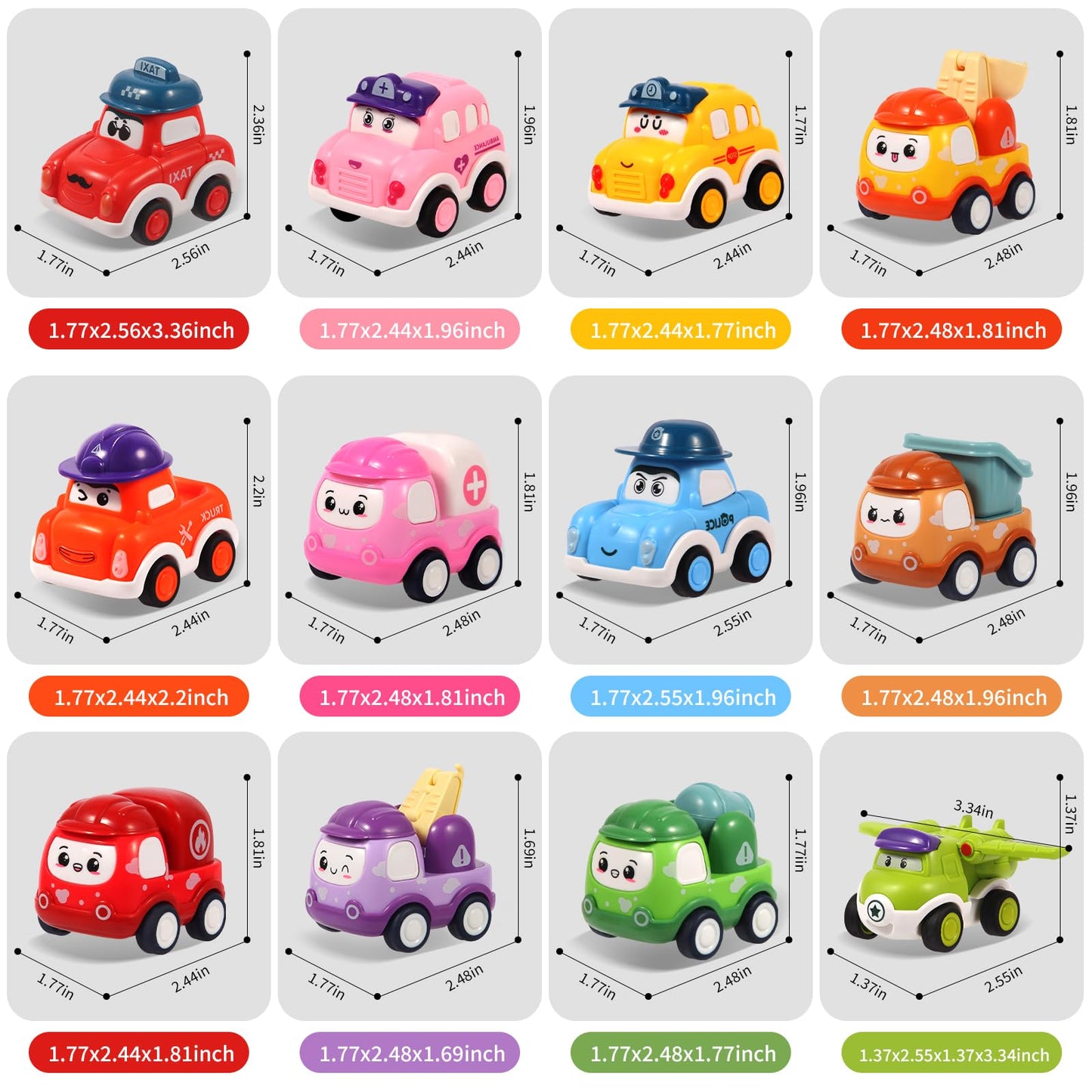 12 Pcs Pull Back Cars Set Toys for 1 2 3 Year Toddlers, Baby Car Toys for 12-18 Months, Construction Vehicle Racing Car Set, Baby Toys for 1 2 Year Old Boy, 1st Birthday Gift for 1 2 3 Year Old Boys