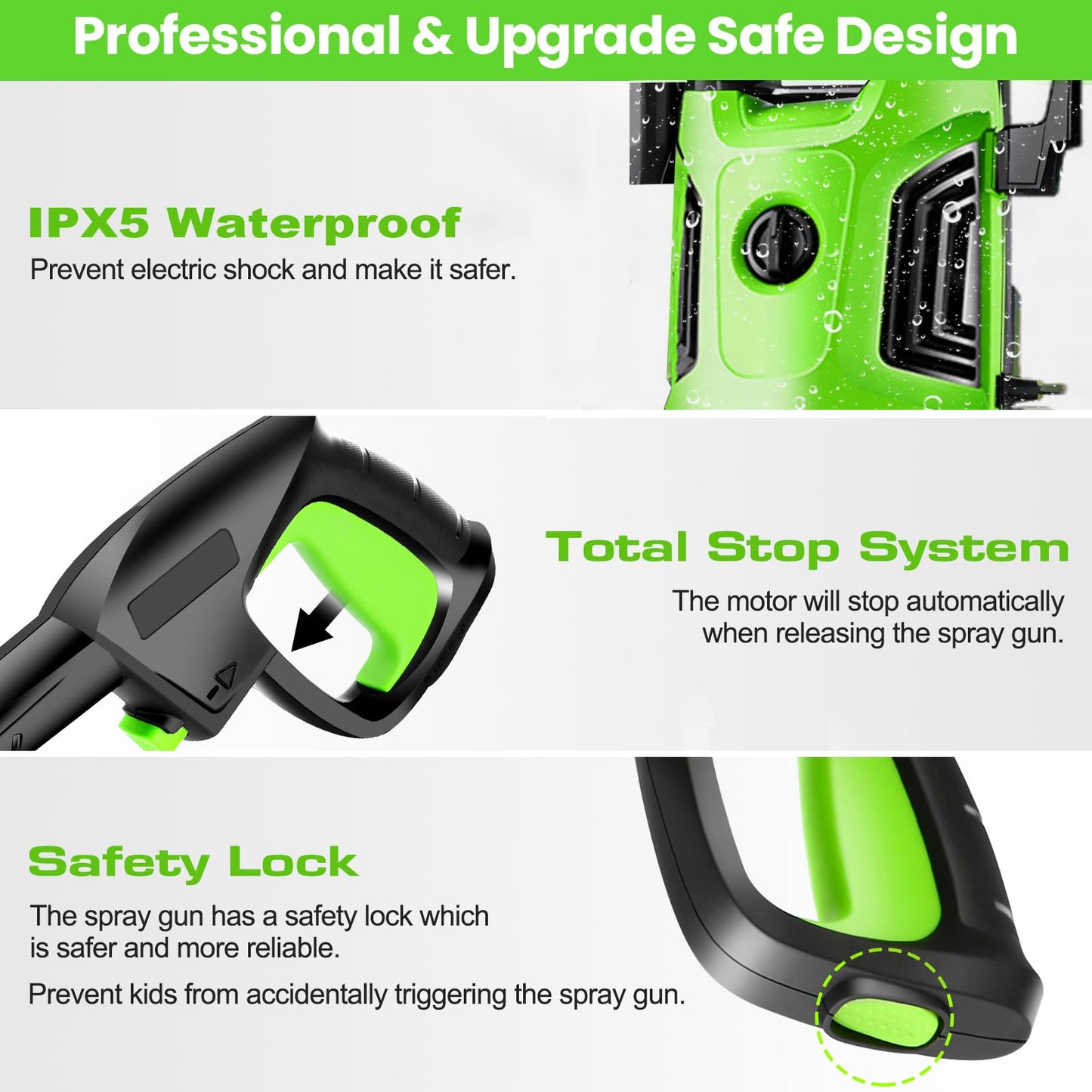 Commowner Pressure Washer Power Washers Powered with with 33ft Pressure Hose, 4 Nozzle and Foam Cannon, Powerwashers for Home, Cars, Patio, Green