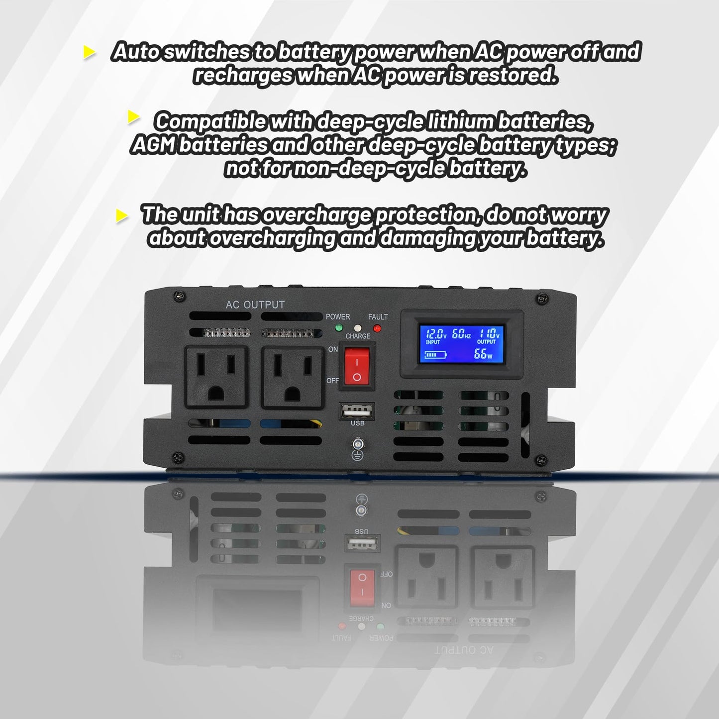 Miumoon 1500W Primary Sump Pump Backup System, Basment Protection Backup Inverter, Black, LCD Display, Auto Switches for Continuous Sump Pump Operation, Basement Emergency and Power Outage Backup