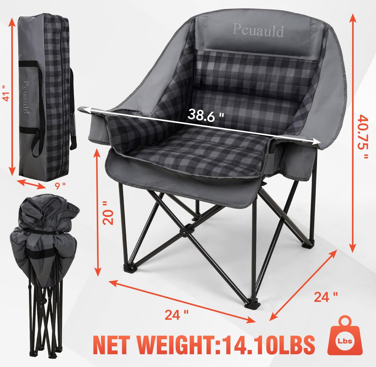 Pcuauld Camping Chairs for Adults 2 Pack Heavy Duty Padded Folding XL Camp Chair with Cup Holder, Supports 500lbs, Oversized Large Outdoor Widen Comfy Lawn Chairs for Tailgating Sports Beach