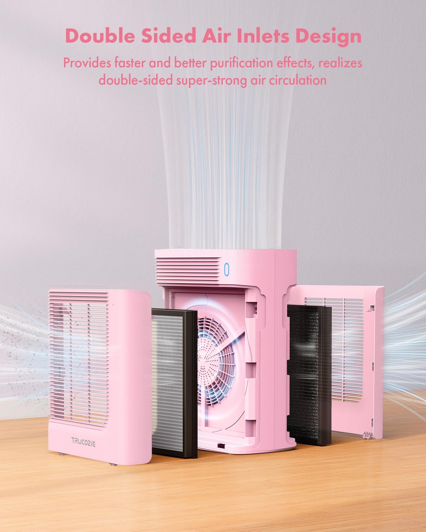 T356 New Pink Air Purifier for Home Large Room Bedroom Up to 1937 Ft² in 1 Hr With Double-sided Air Inlet, Air Quality and Light Sensors, HEPA Sleep Mode for Allergies, Dust, Smoke, Pet Hair