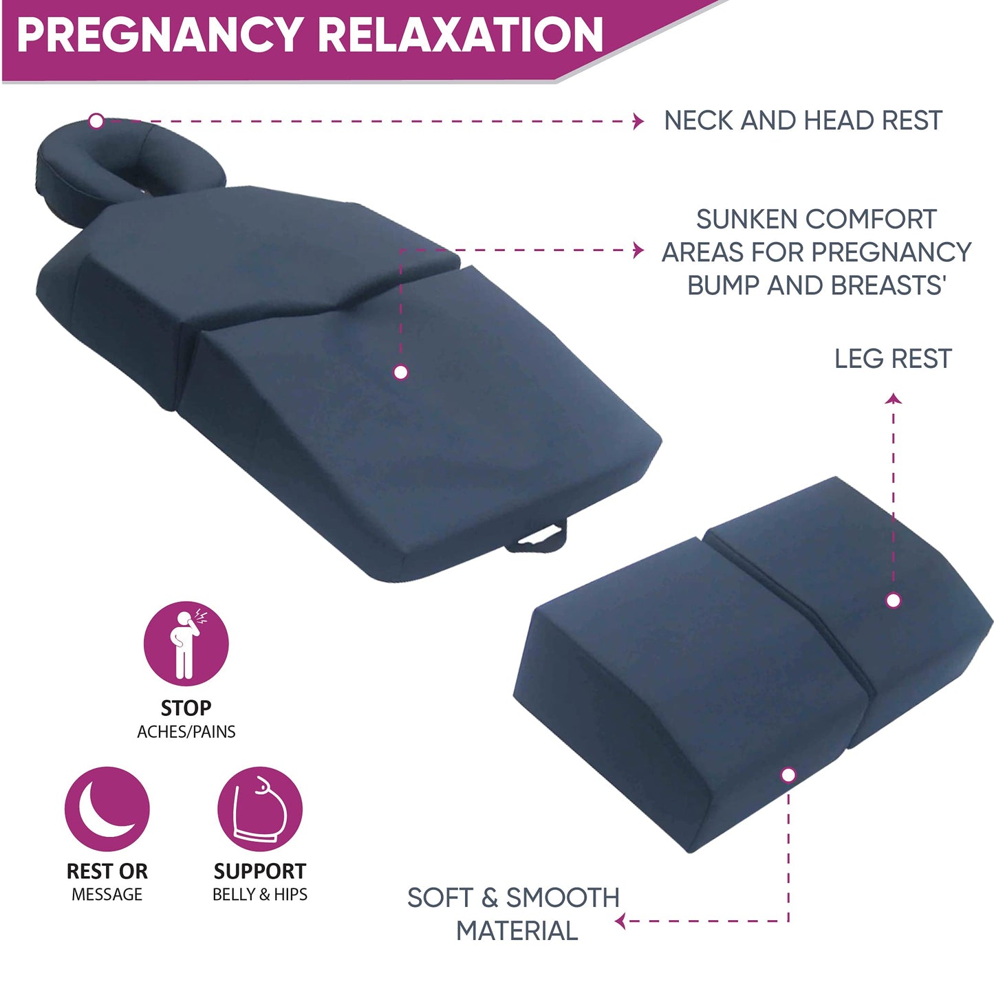 Amethyst Lake Pregnancy Massage Cushion with Headrest – Full Body Prenatal Bolster Positioning System – Ideal for Lower Back Pain and After Breast Surgery - White
