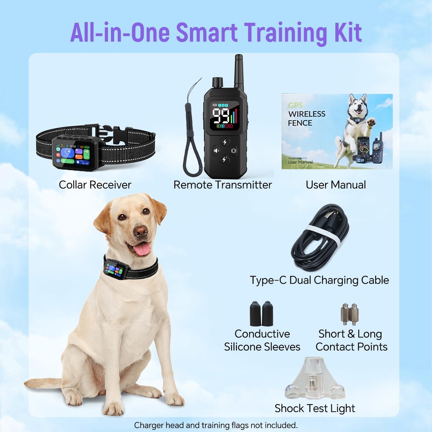 RAINLEOTI GPS Wireless Dog Fence – with Dog Collar, Remote & Free App, Custom GPS Fence, Adjustable Beep/Vibration/Static, IP67 Waterproof, Long Battery Life, for Dogs 10–120 lbs, Remote Kit